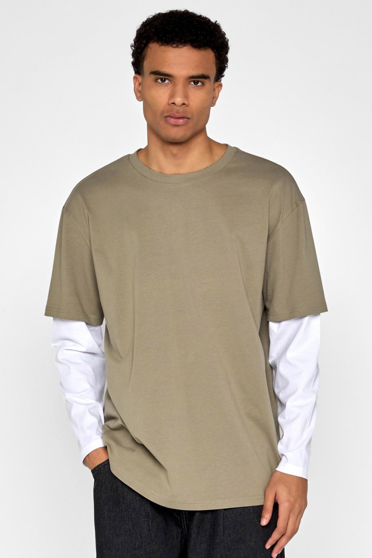 Camicia ampia maniche lunghe - Paleolive + White