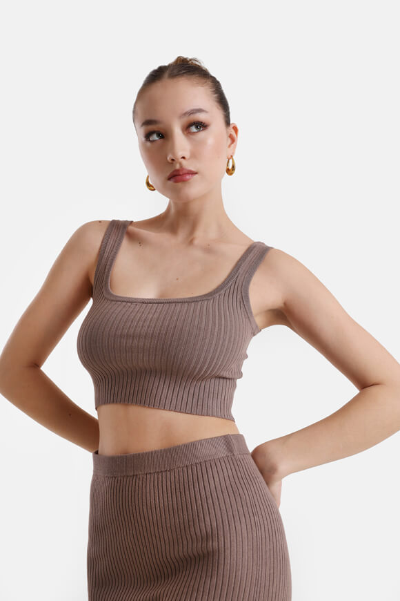 Ribbed crop knit top - taupe