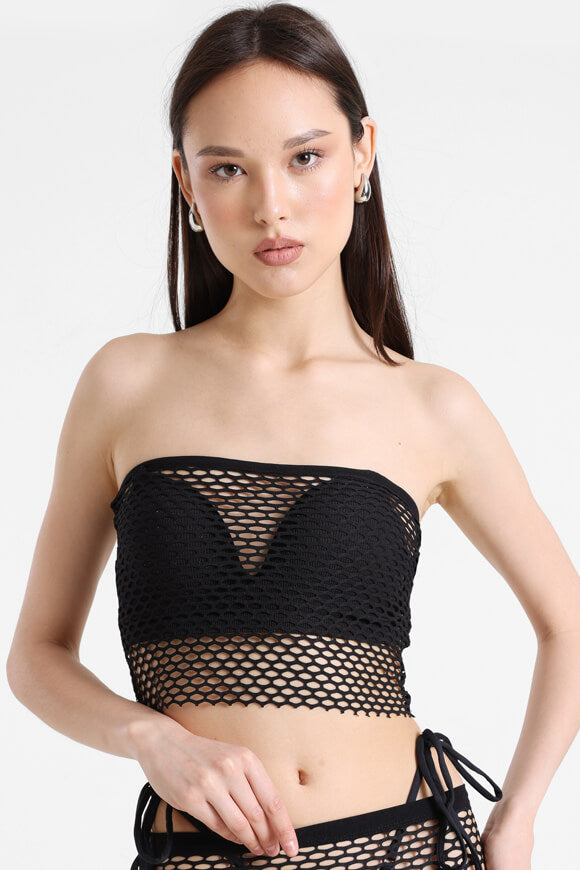 Short mesh bandeau top - Black