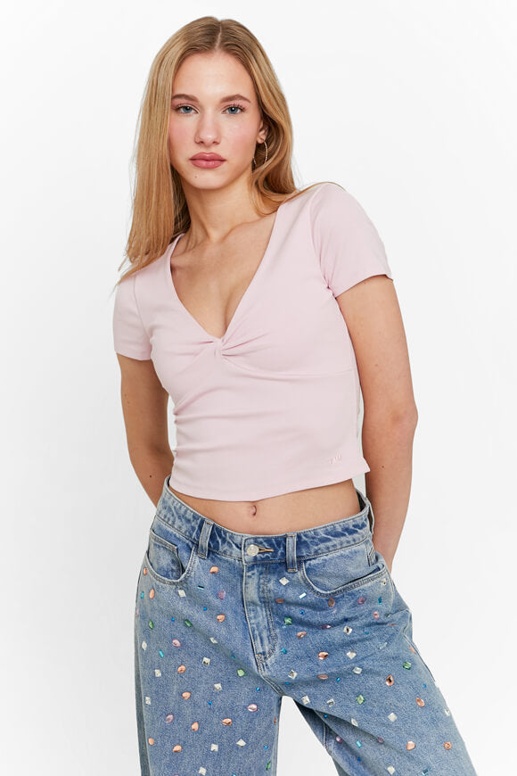 Geripptes Crop T-Shirt - Pink