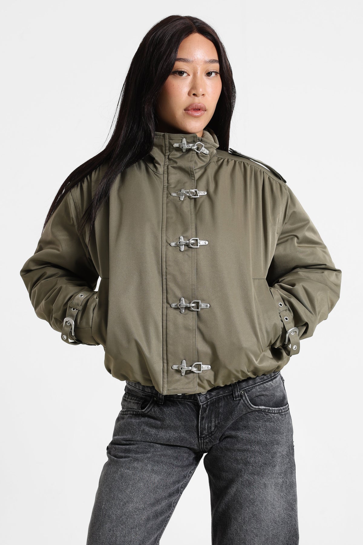 Wattierte Ballonjacke - Olive