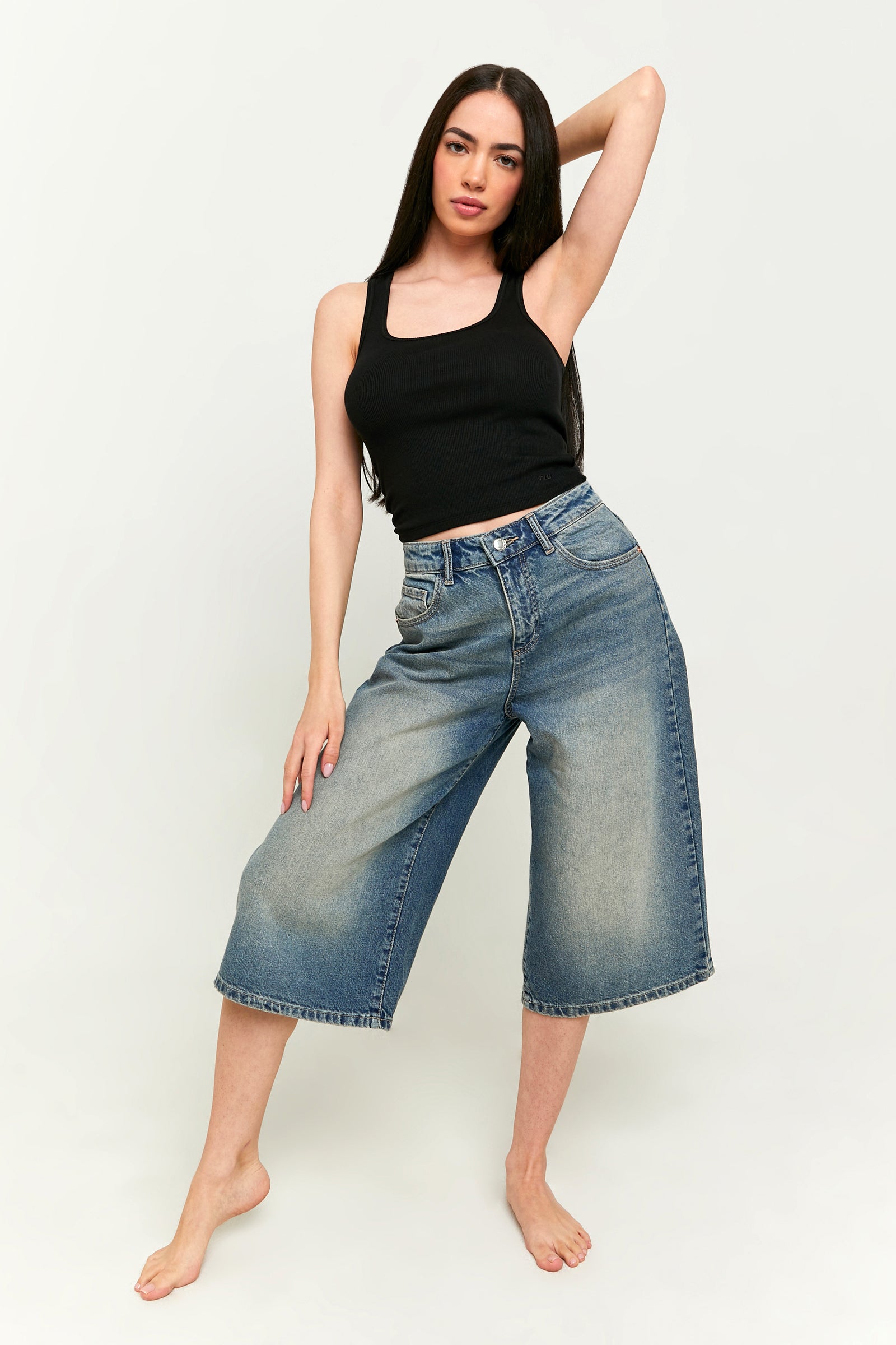 Short baggy fit denim - Blue Washed