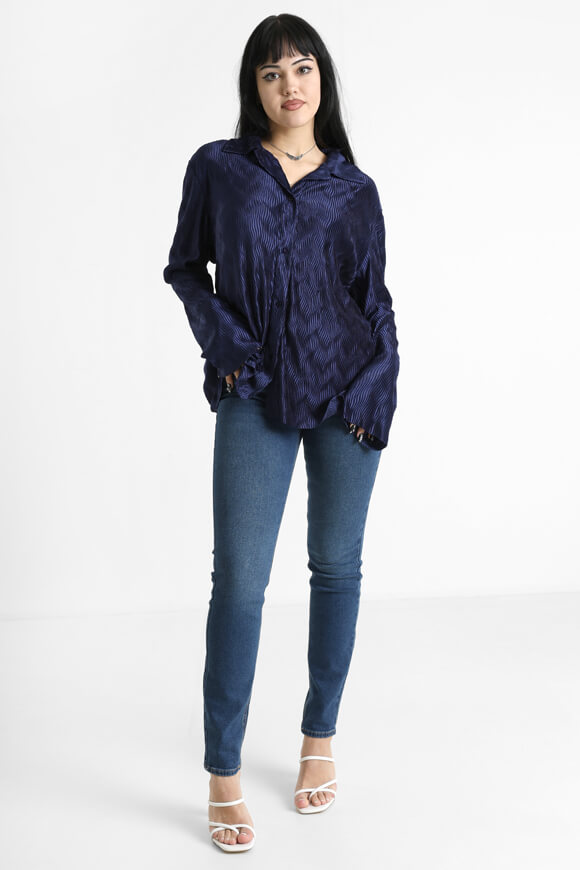 Oversize Plissee Hemd - Marineblau