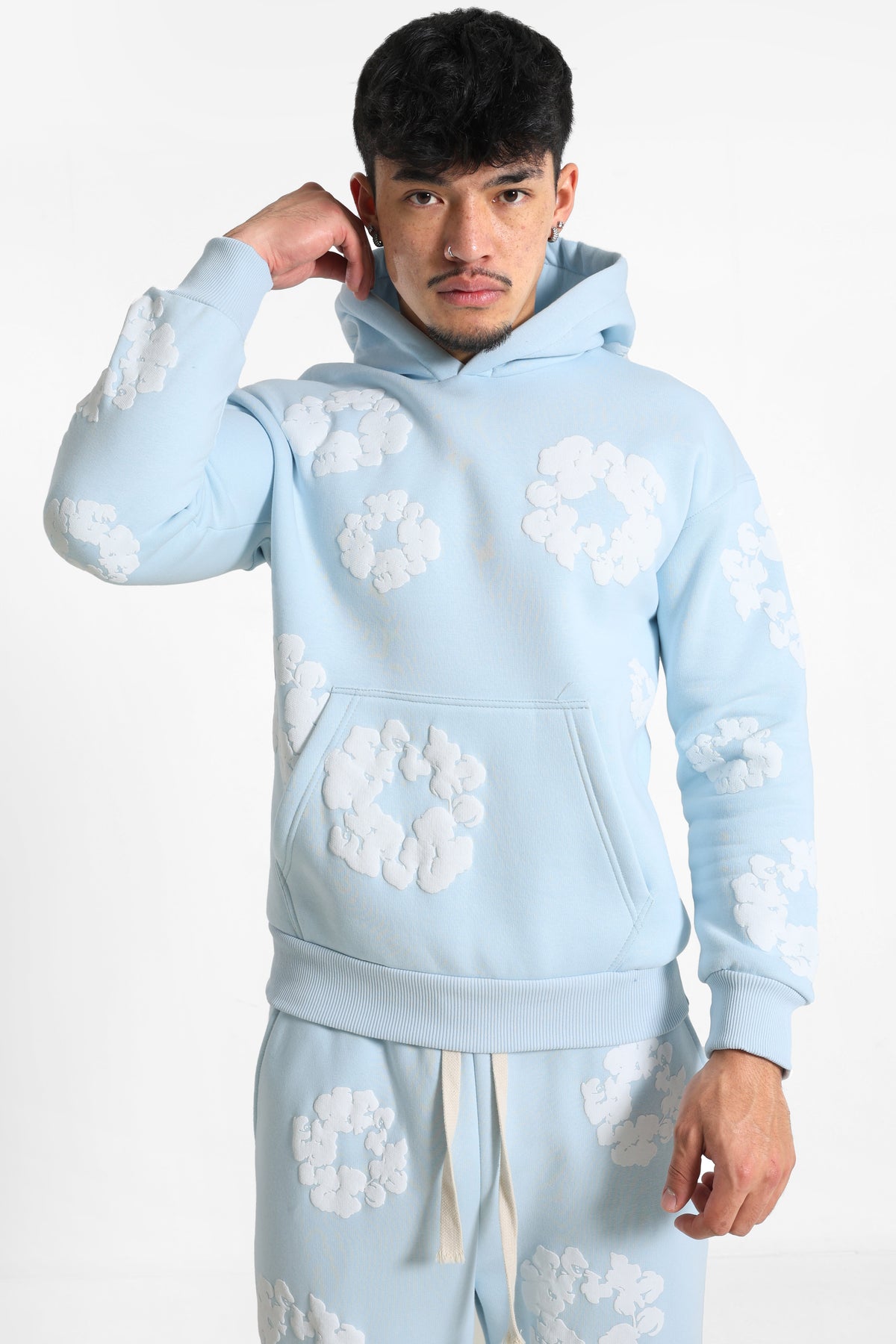 Kapuzensweatshirt - Light Blue + White