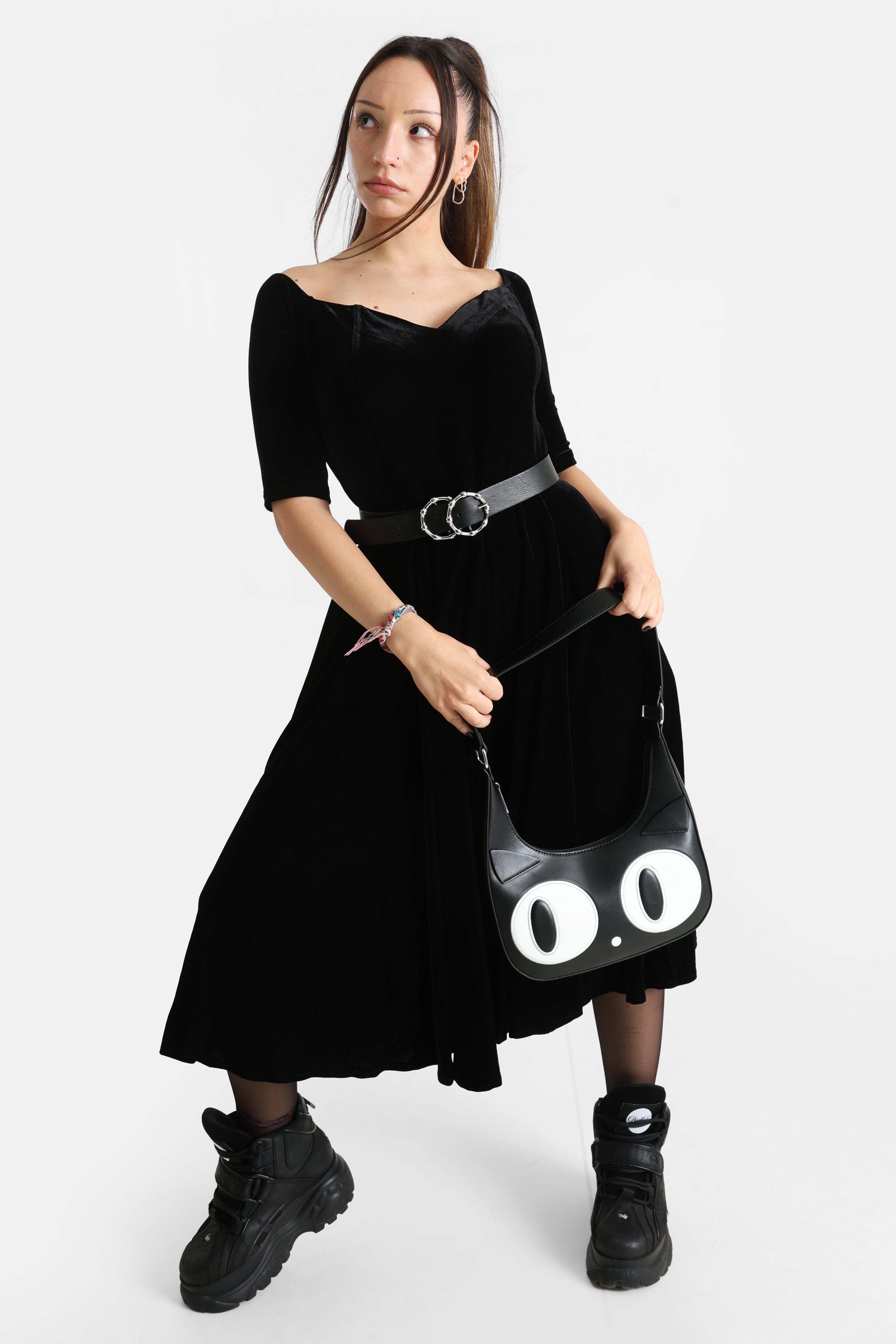 Amalia robe midi en velours - Black