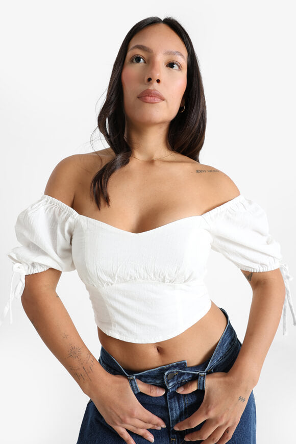 Off Shoulder Crop T-Shirt - Ecru