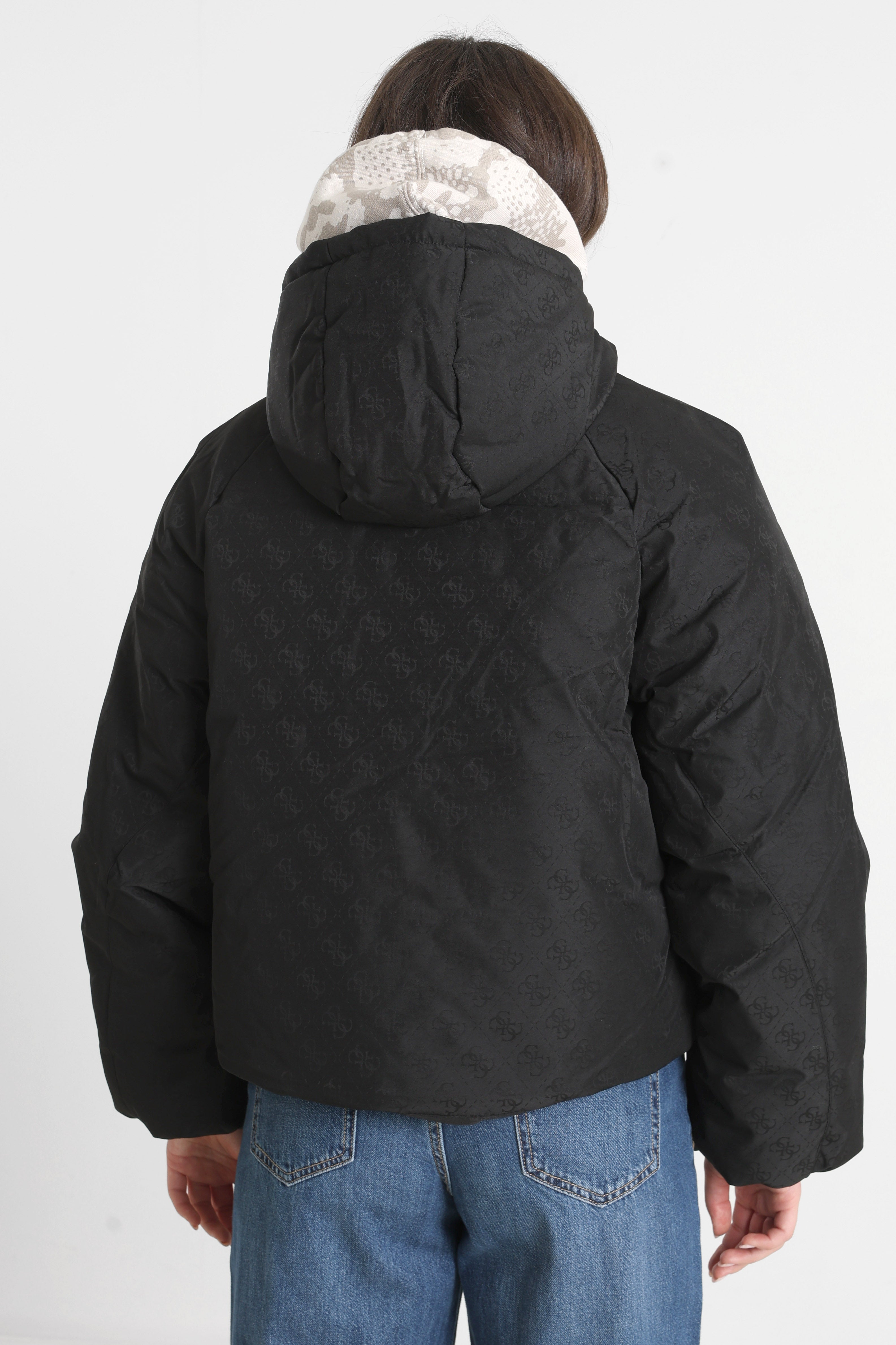 Jacquard puffer jacket - Black