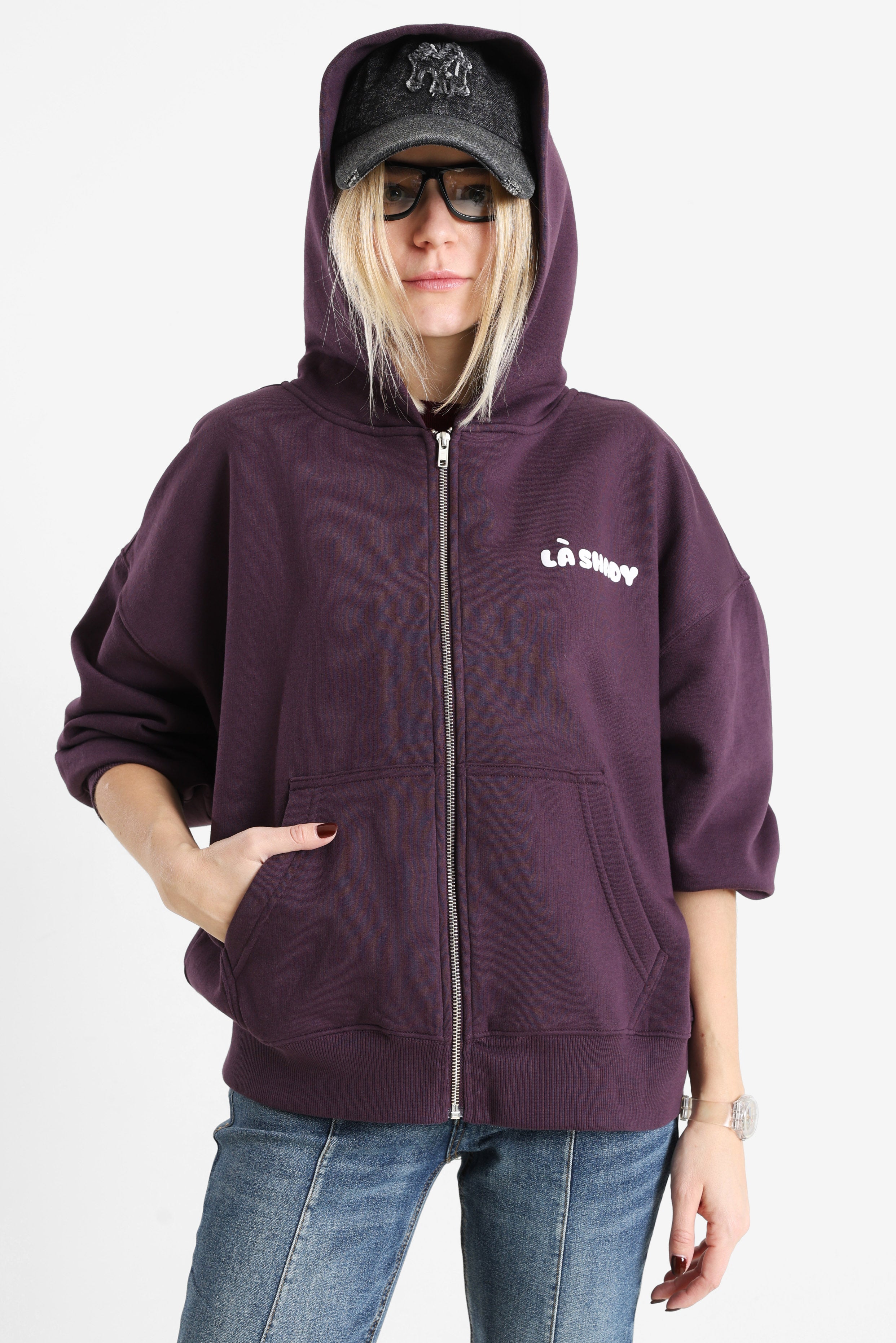 Kapuzensweatjacke - Aubergine