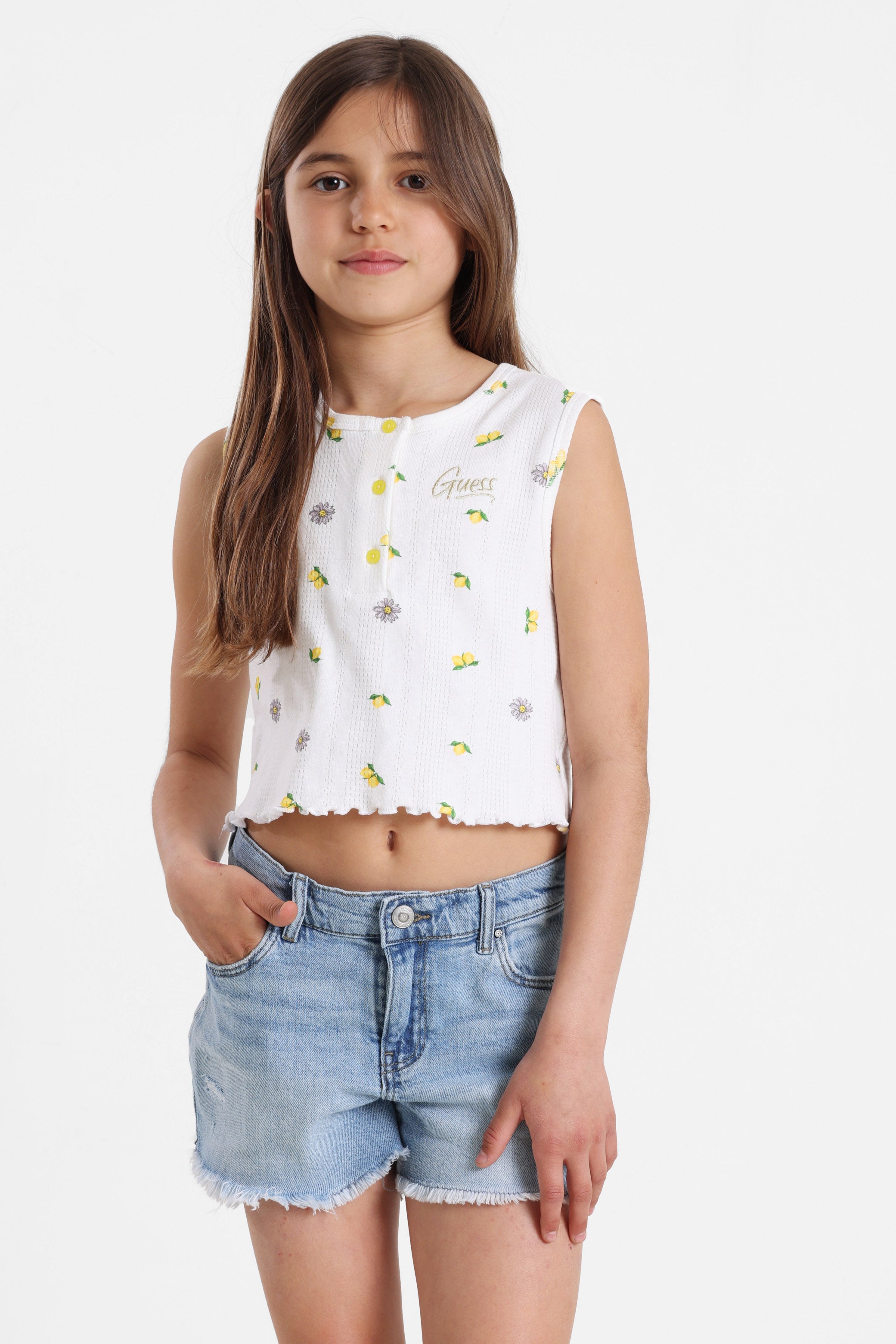 Top court avec motif ajouré - White