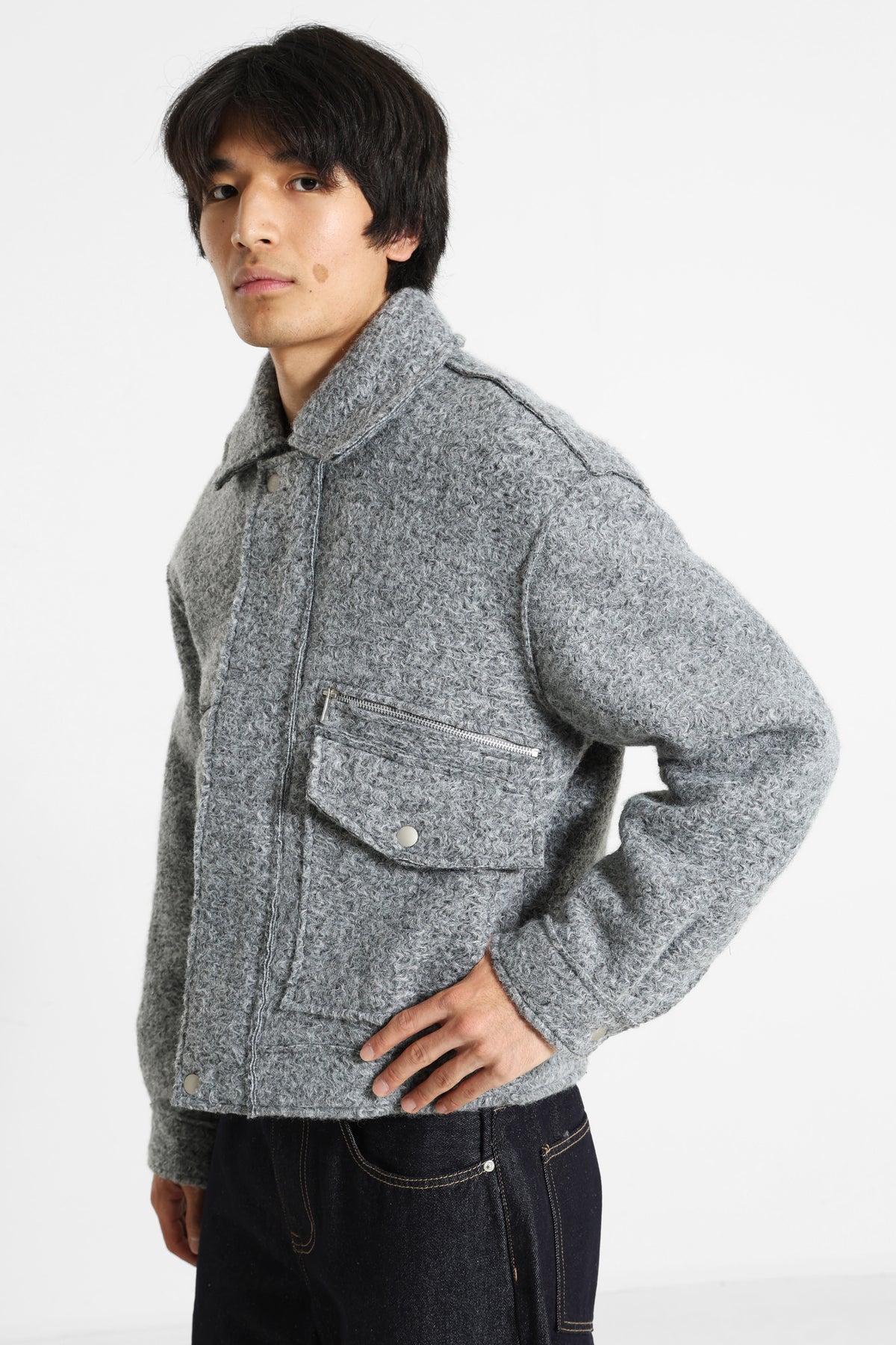 Veste en maille bouclée - Grey Heather