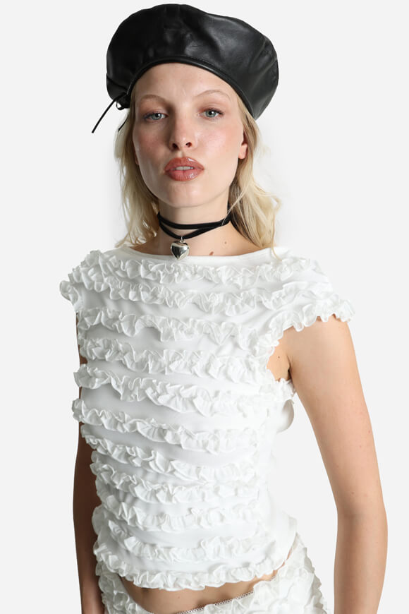 Neckholder Crop Top mit Rüschen - Offwhite