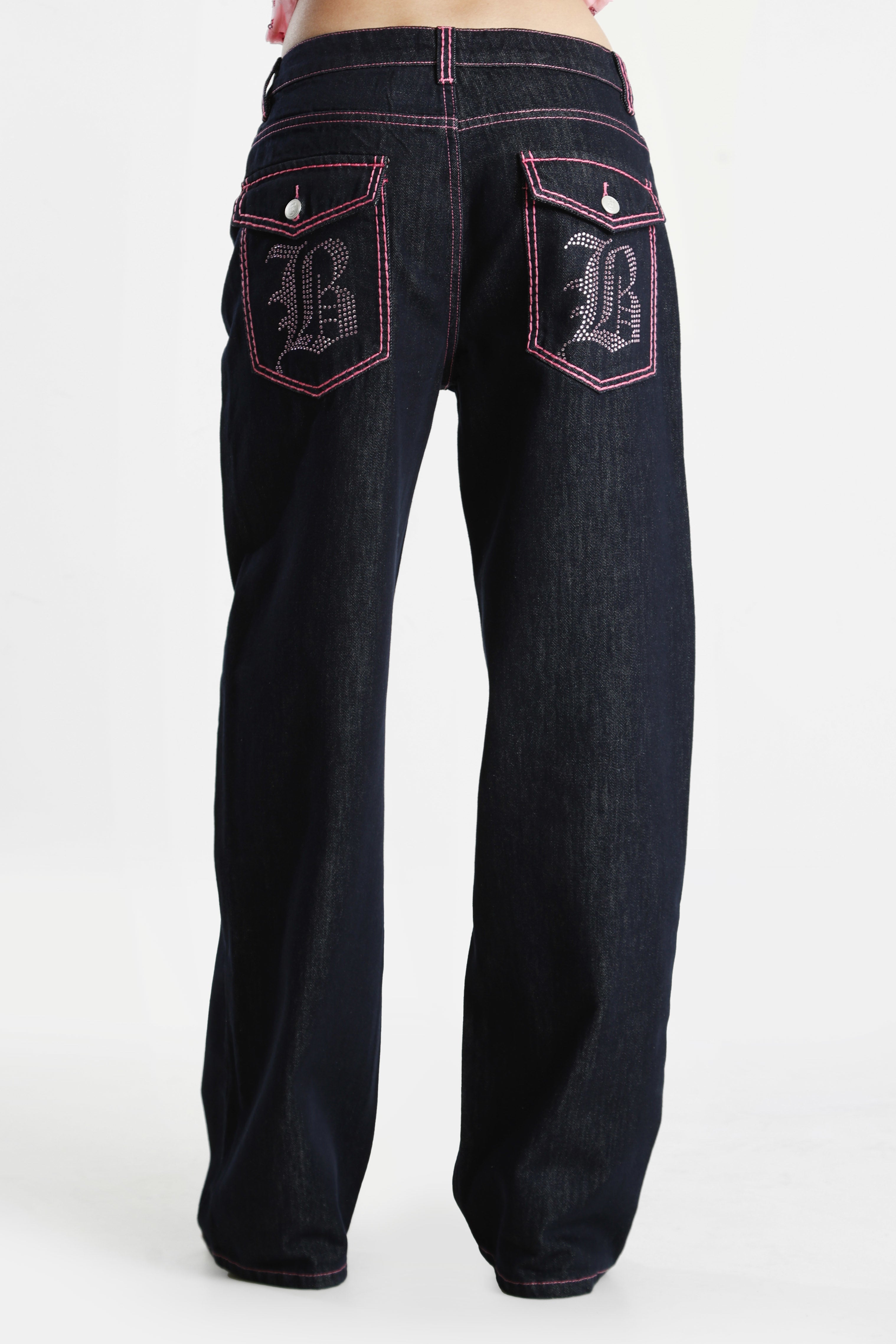 Baggy fit jeans - Bleu foncé + Pink