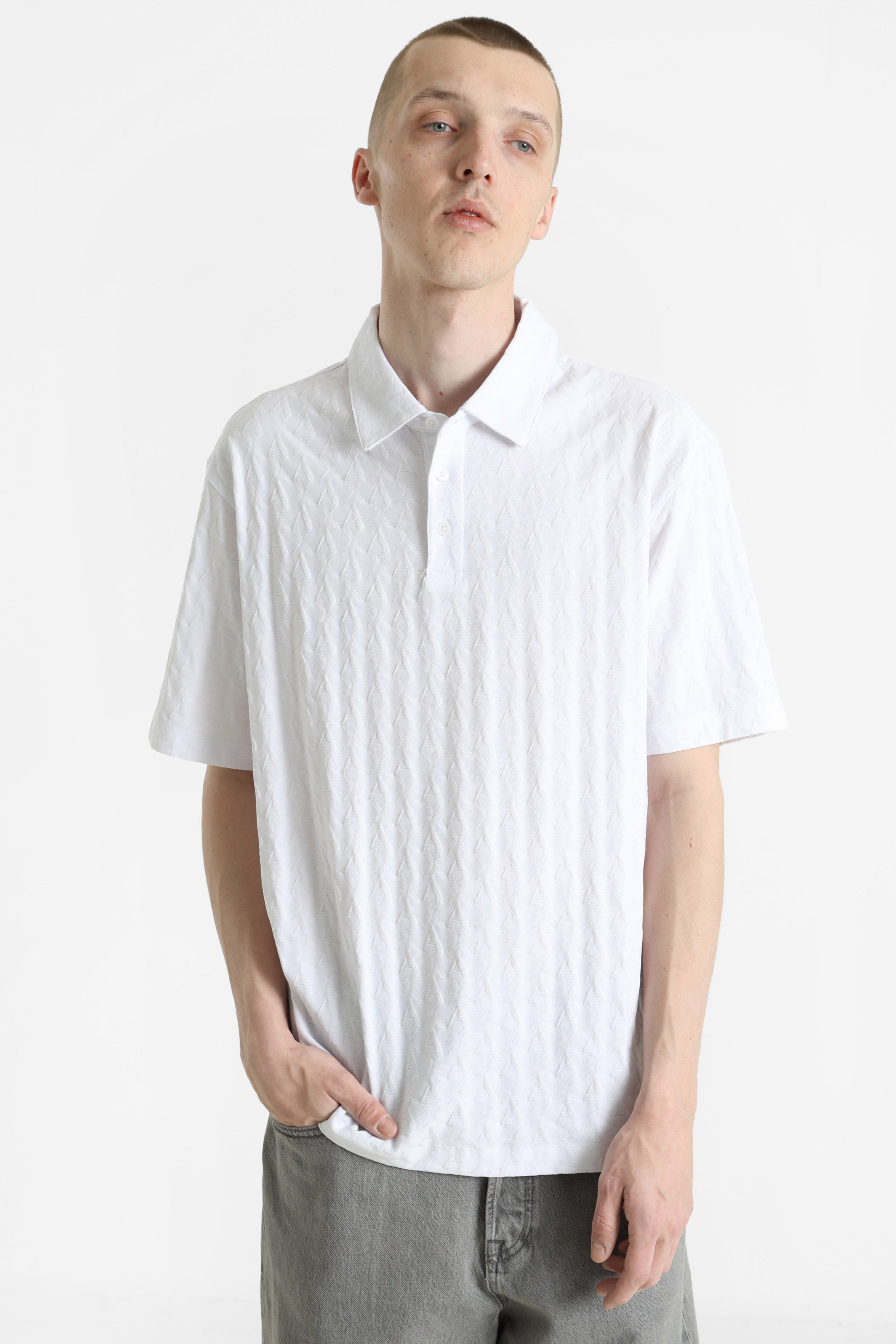Polo en tissu structuré - White