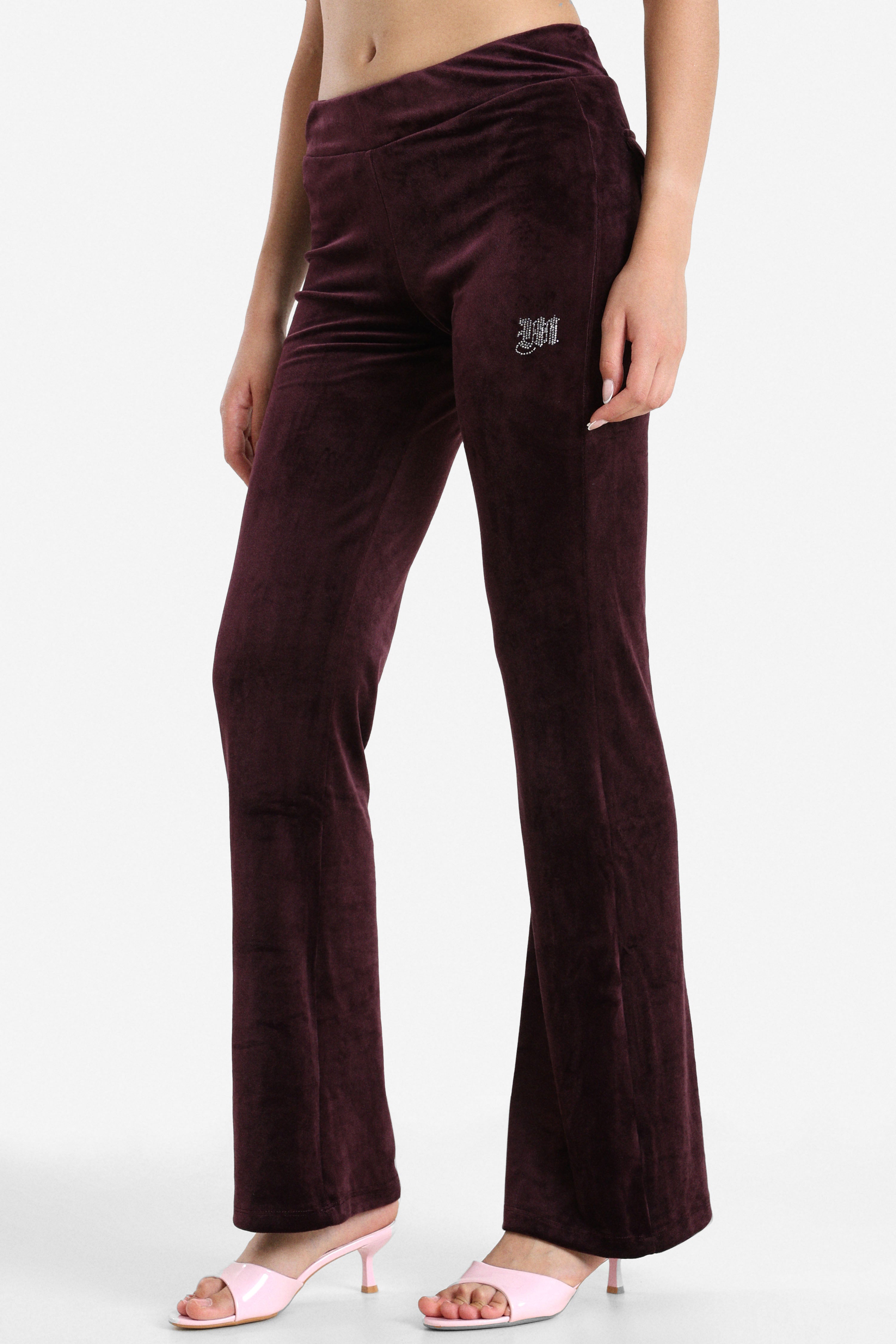 Samt Flare-Hose - Aubergine