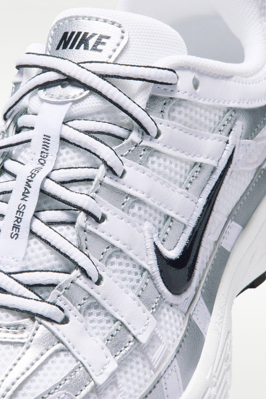 P-6000 Sneaker - White + Black + Metallic Silver