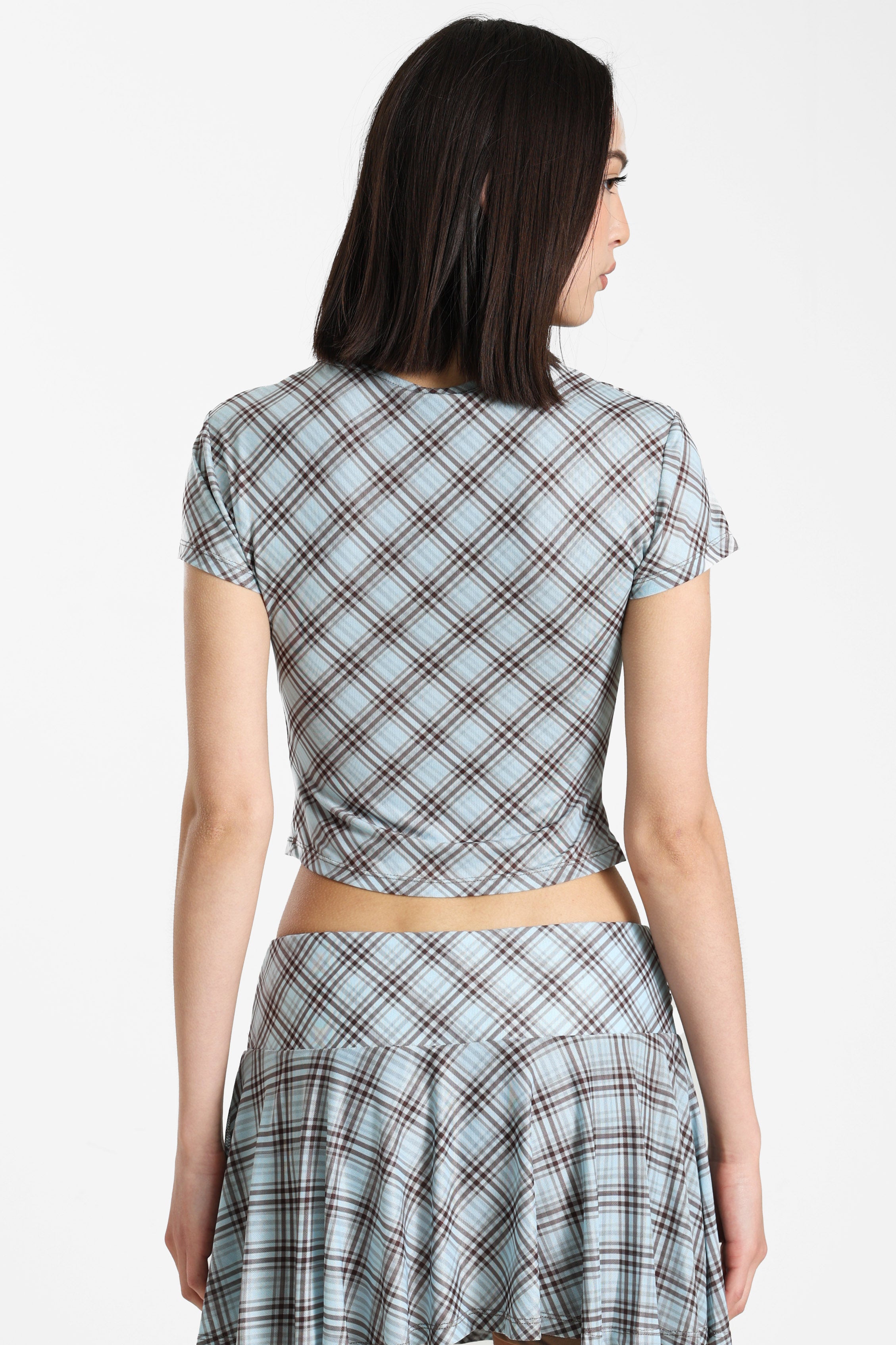 T-Shirt court en mesh - Bleu clair + Brun