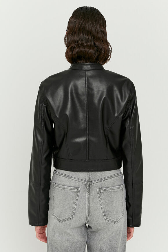 Veste de motard en similicuir Crop - Black