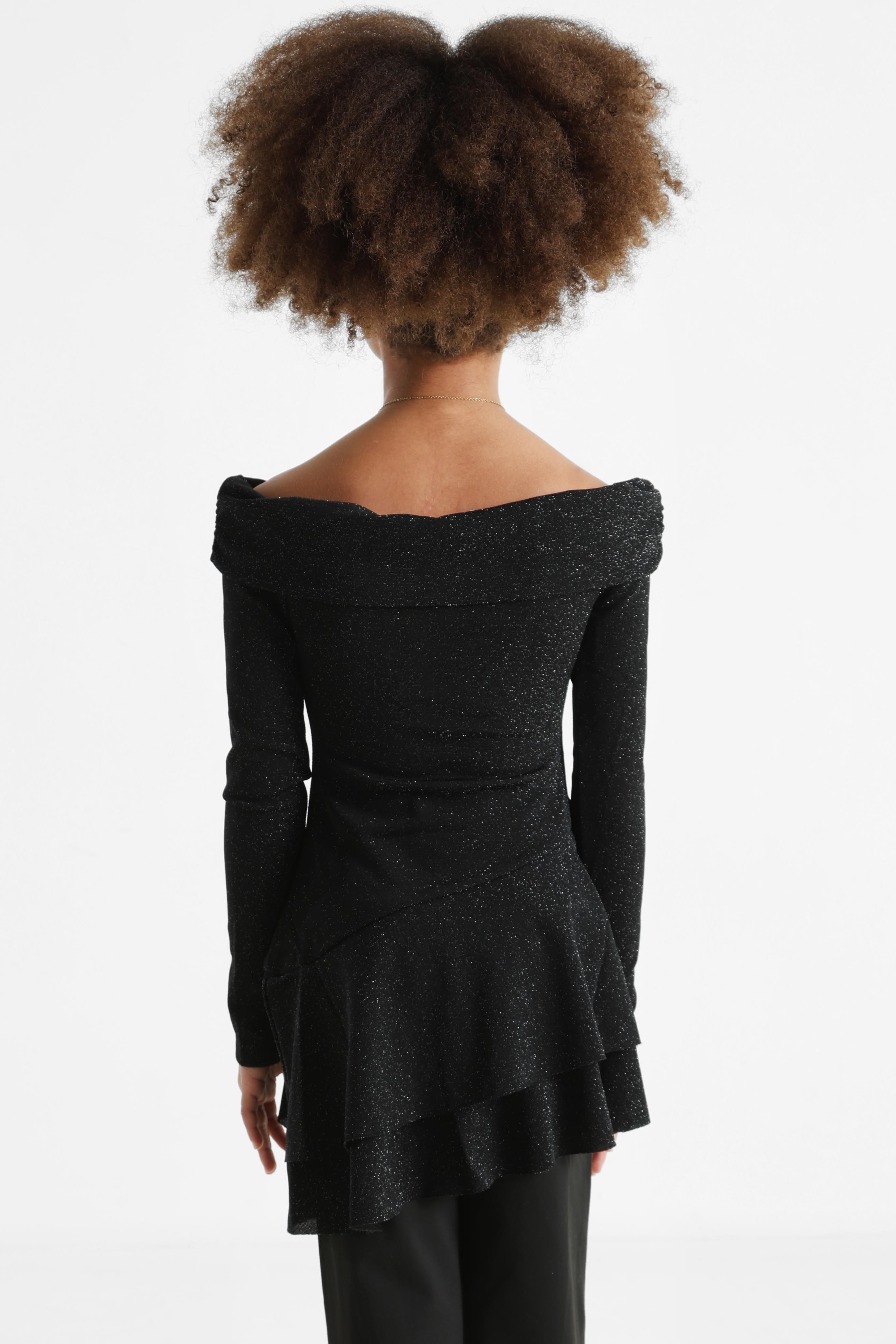 Glitter off-shoulder mini dress - black + silver