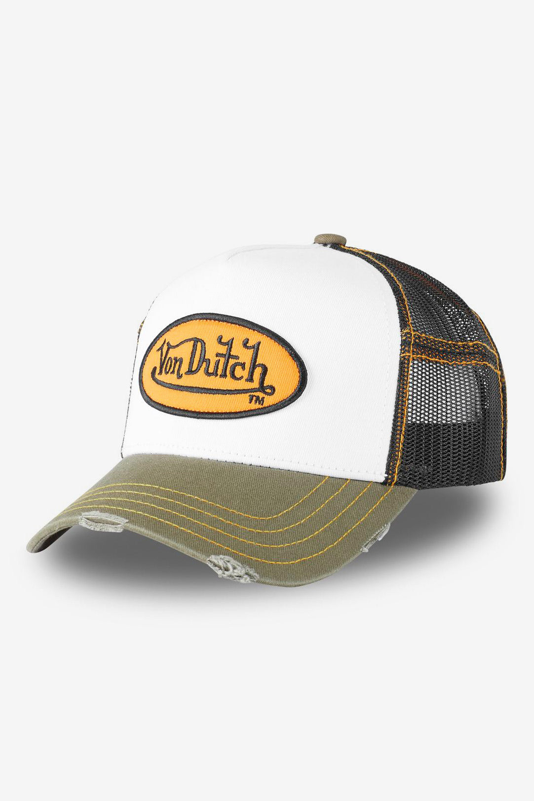 Trucker cap / snapback - White + Dark Olive + Black