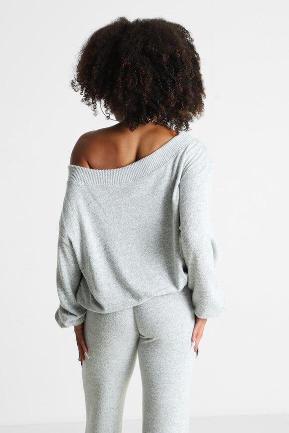 Off Shoulder Strickpullover - Hellgrau meliert