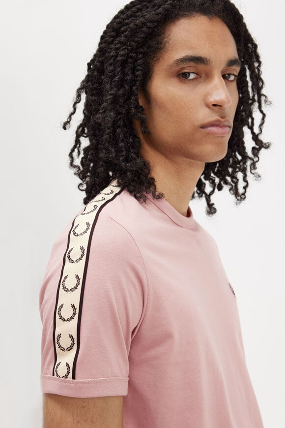 Contrast Tape Ringer T-Shirt - Dusty Rose Pink + Black