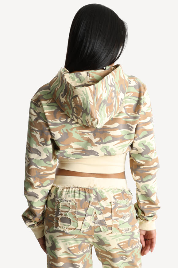 Crop hooded sweat jacket - camouflage beige