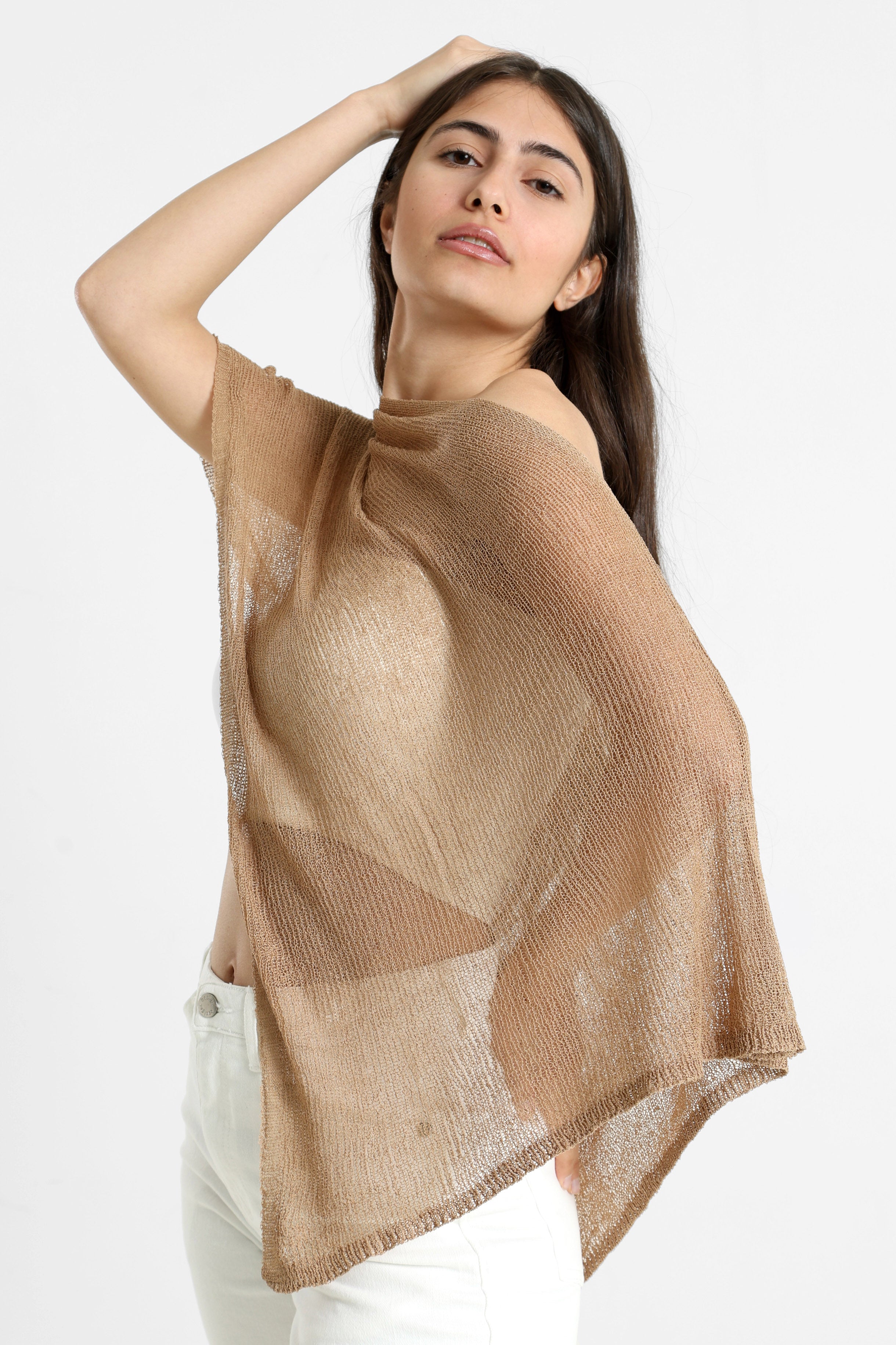 Feinstrickponcho - Light Brown