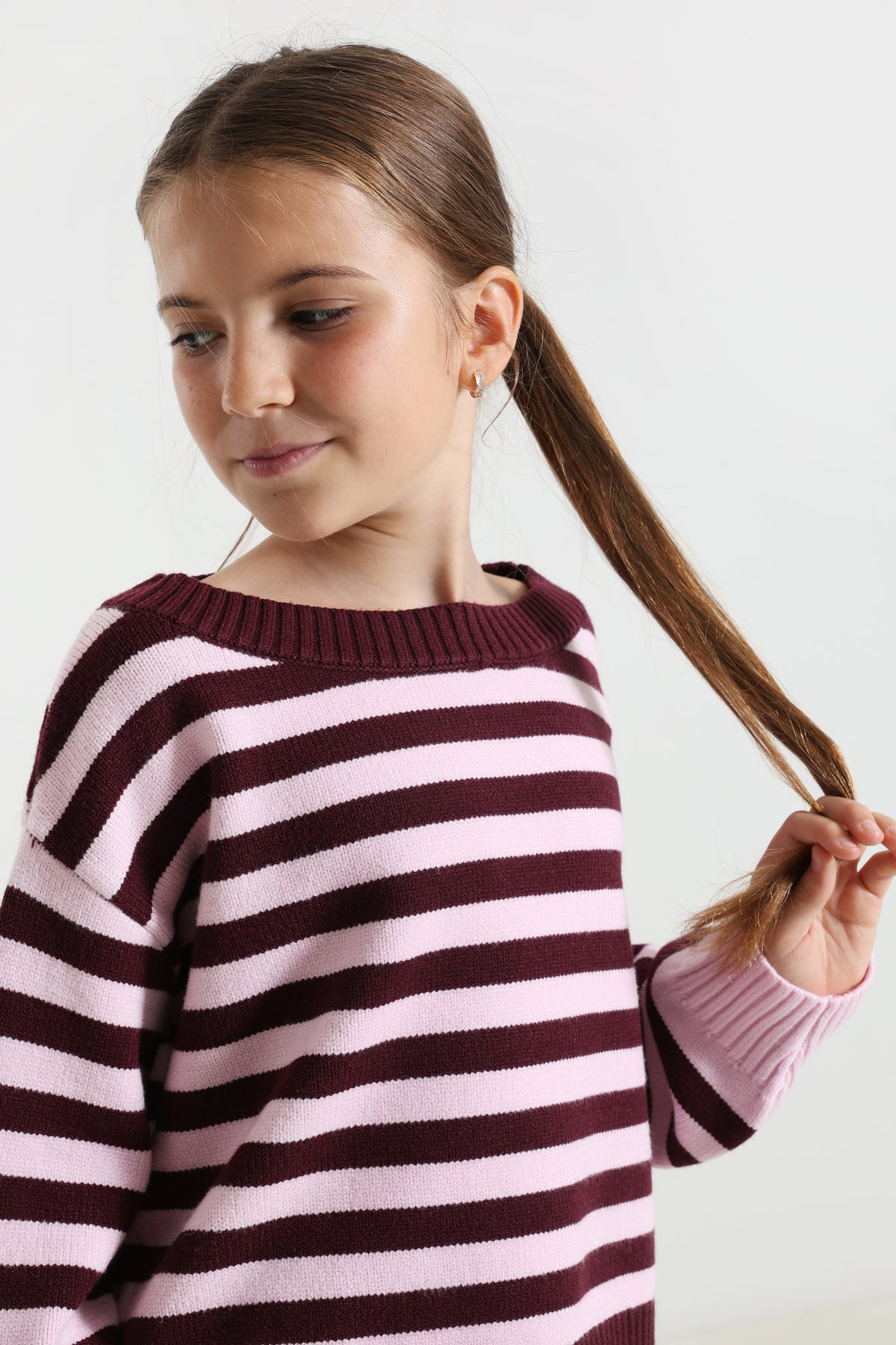 Pull ample en tricot chenille - Bordeaux + Rose clair