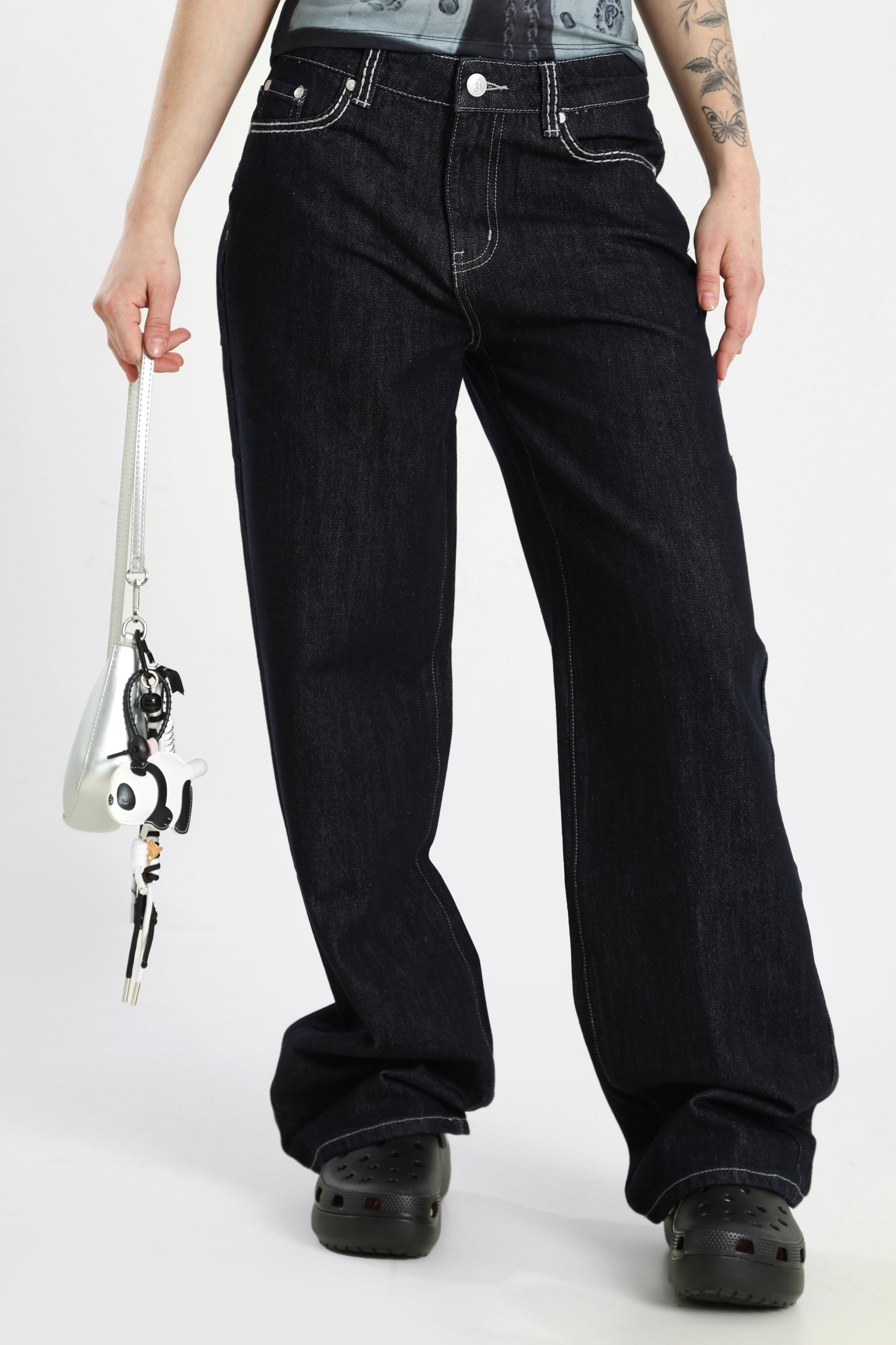 Baggy Fit Jeans - Dunkelblau + Hellgrau