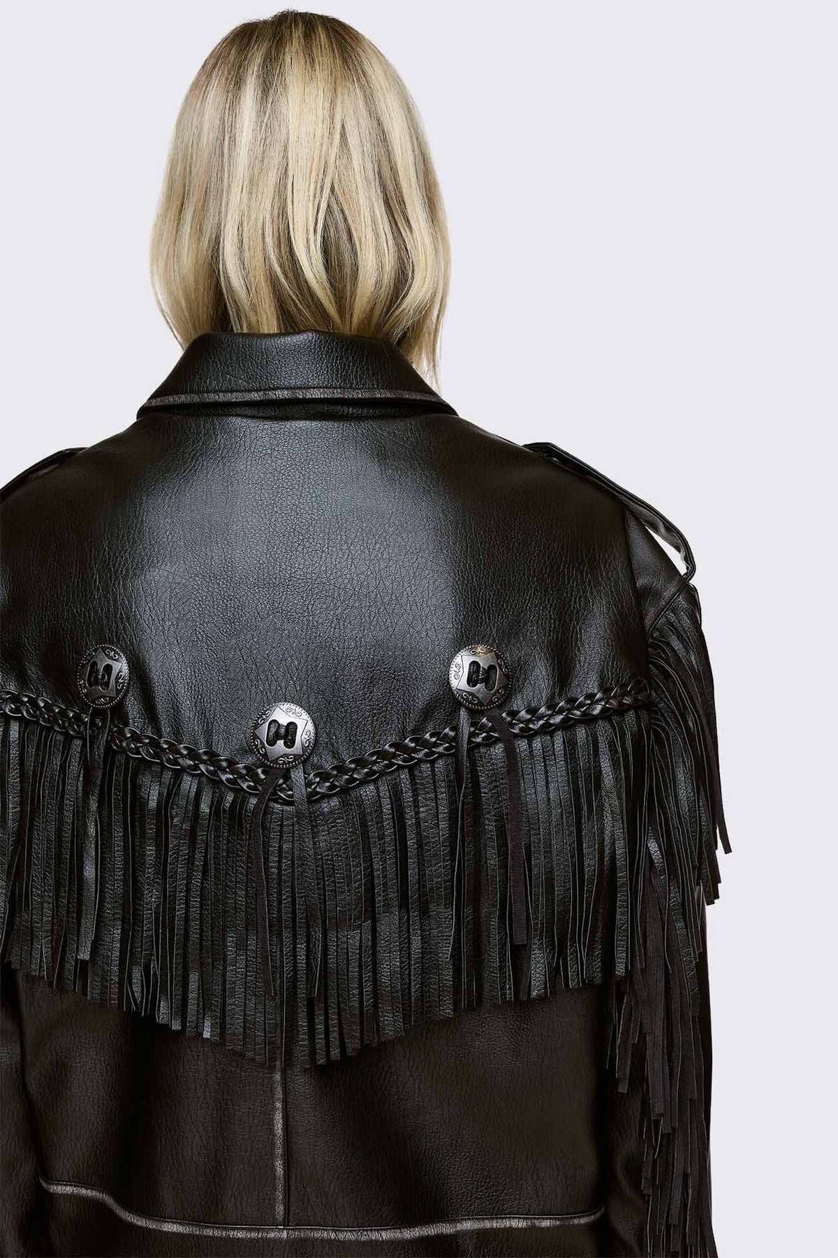 Nomad giacca biker in ecopelle con frange - Black