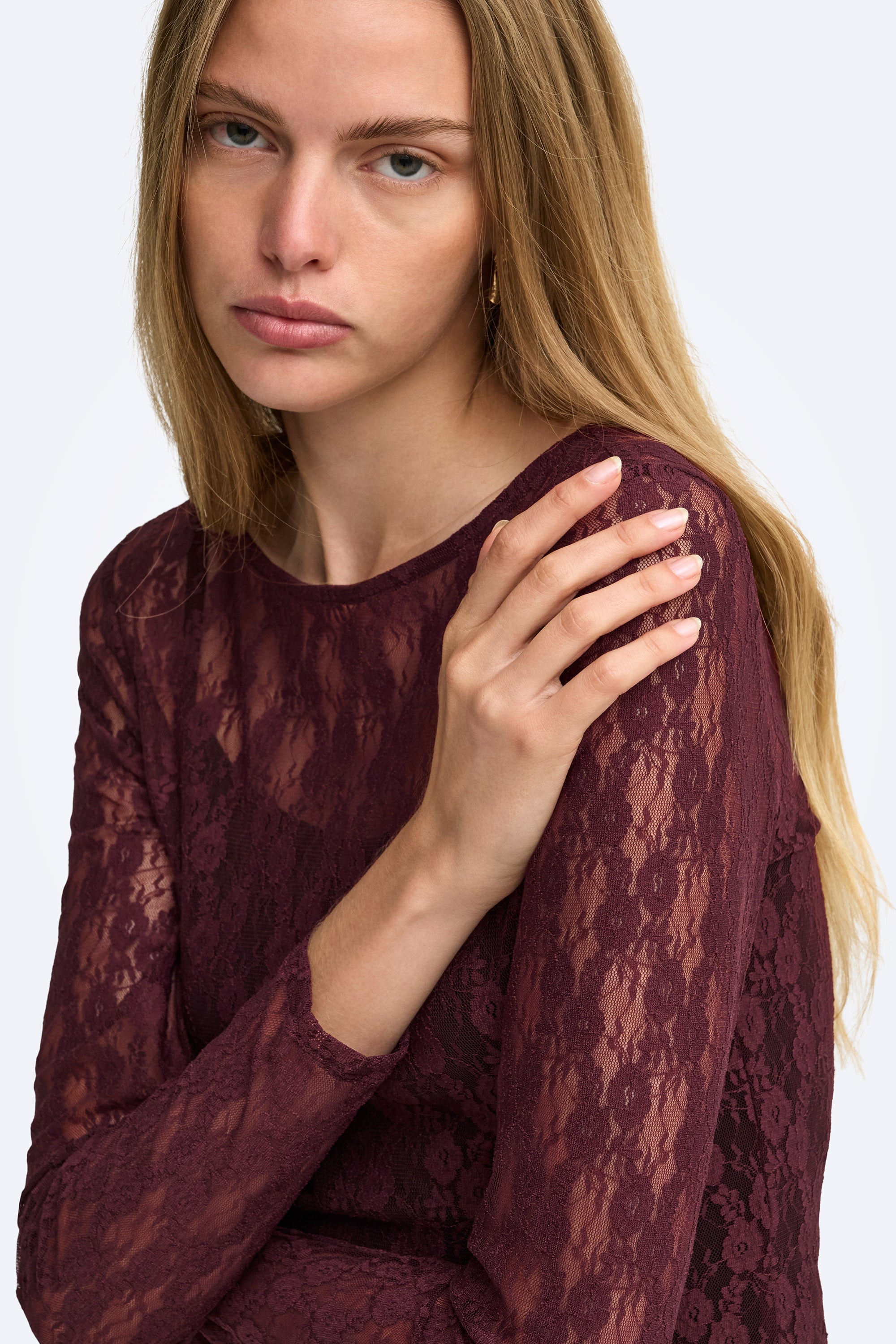 ONLNIKITA Spitzen Langarmshirt - Decadent Chocolate