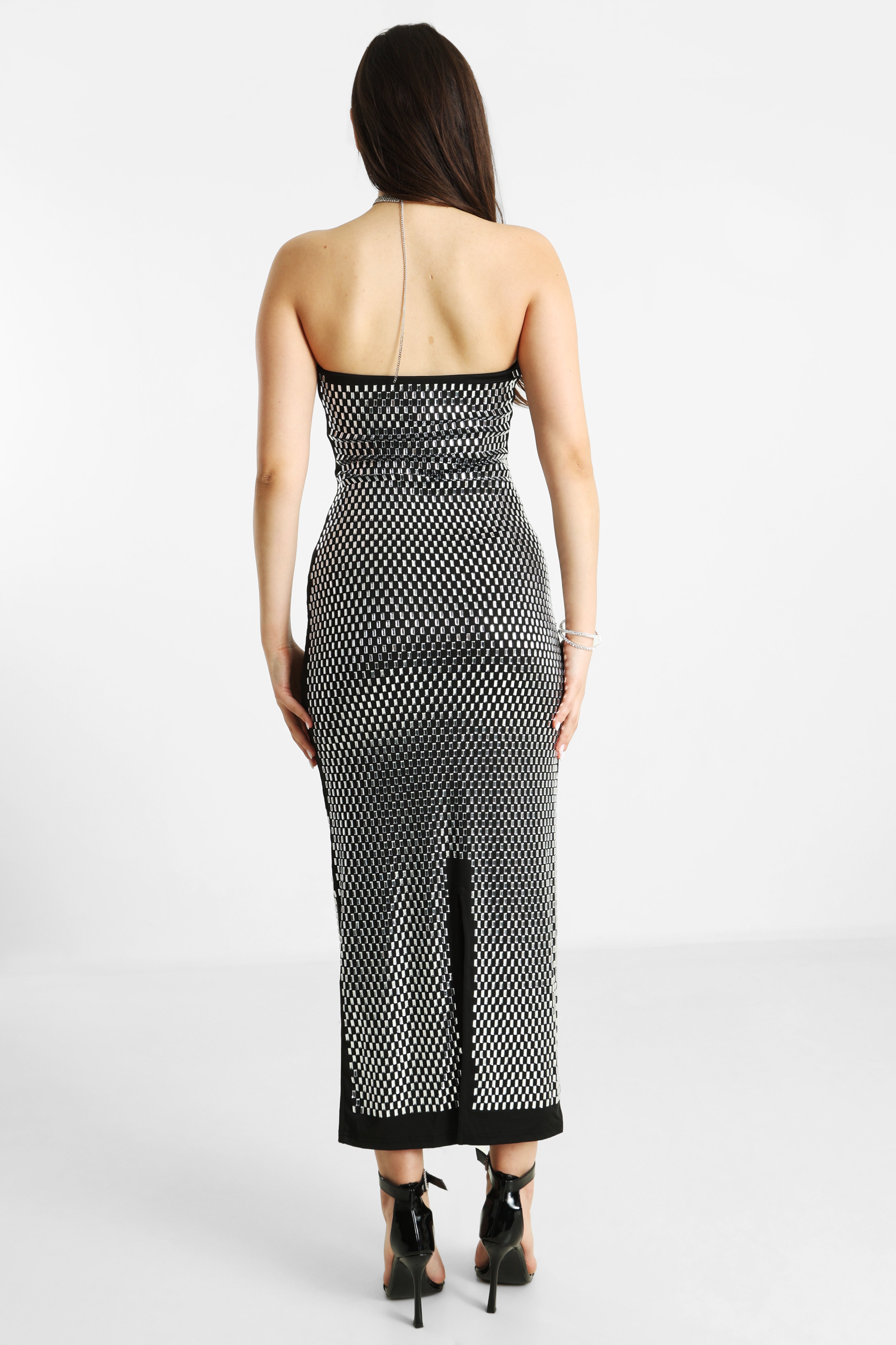 Bandeau dress with rhinestones - black + silver