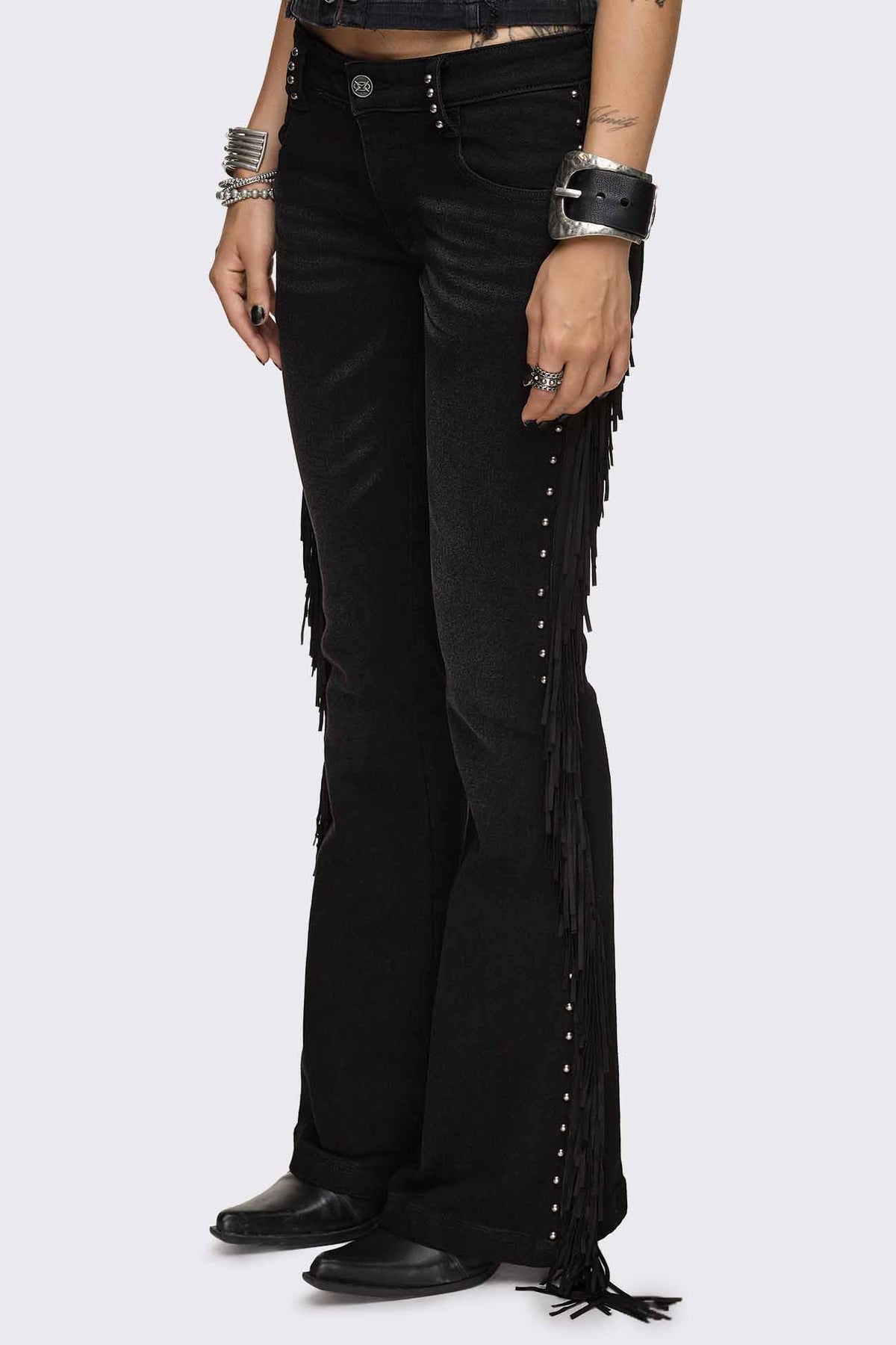 Jeans flare Sierra con frange - Black
