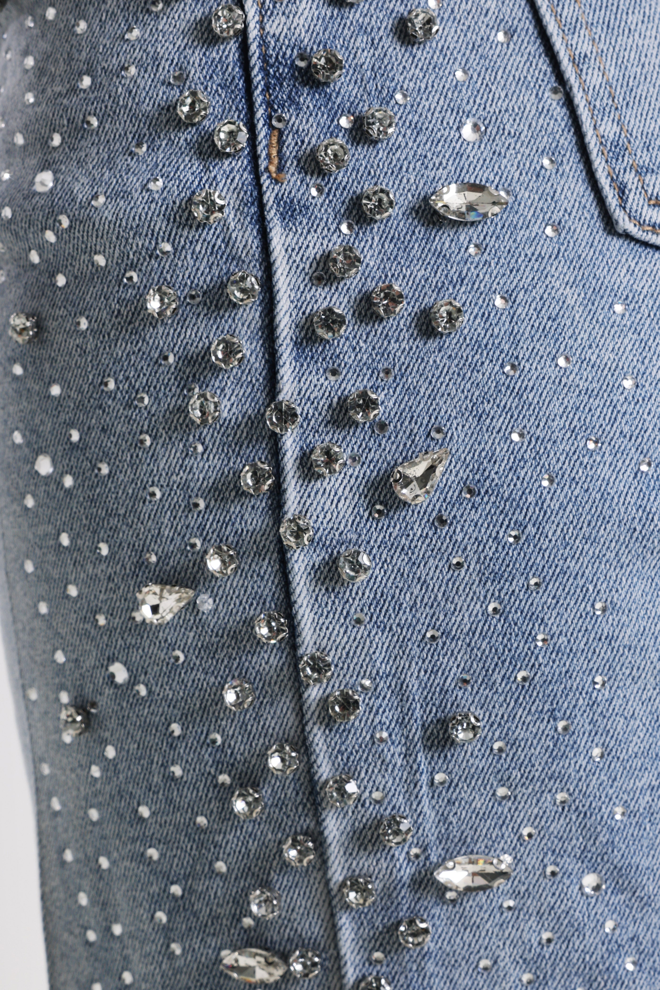 Wide Leg Jeans mit Strass - Blue