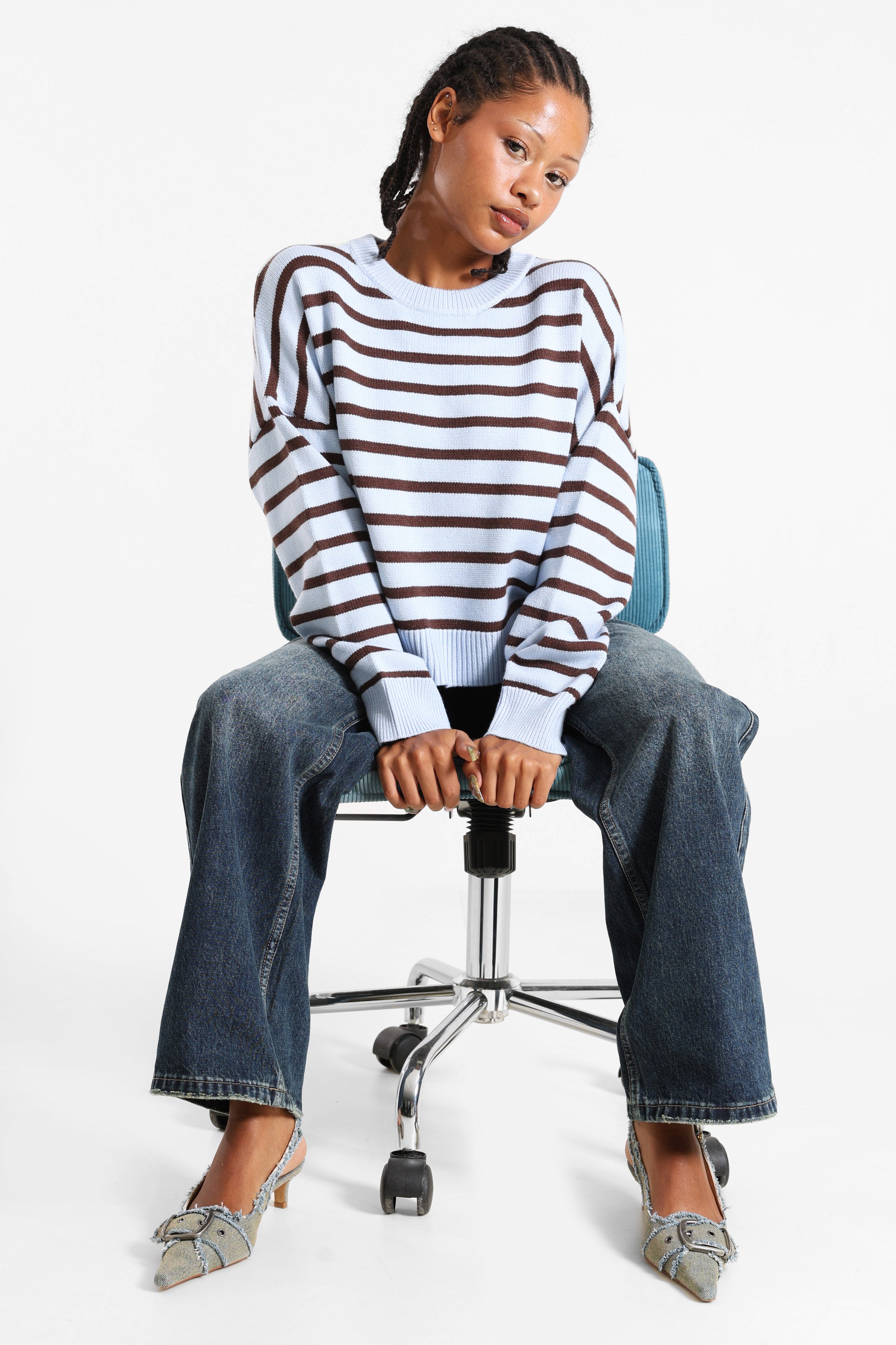 Maglione in maglia - Bleu clair + Brun foncé