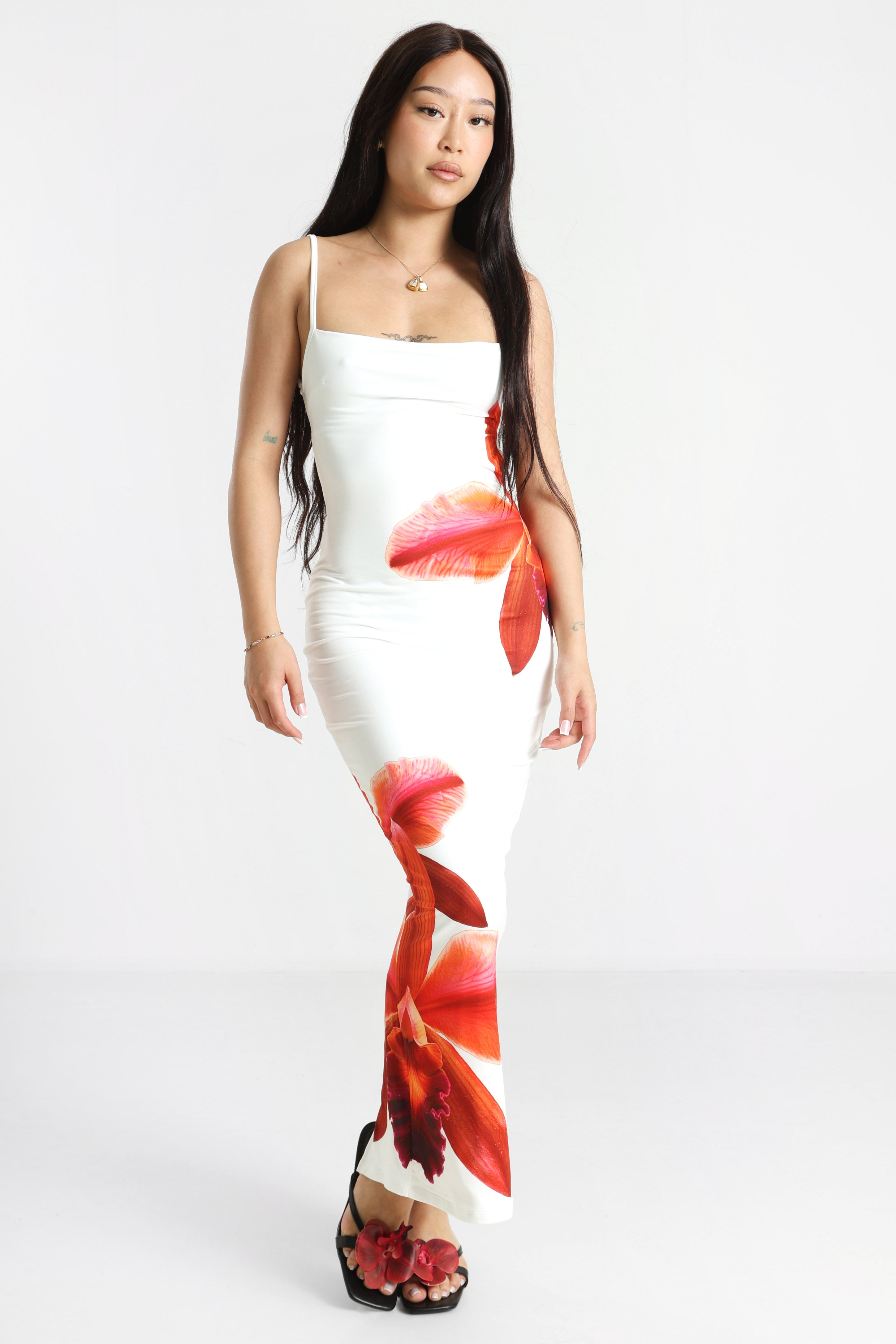 Maxikleid - Offwhite + Rot