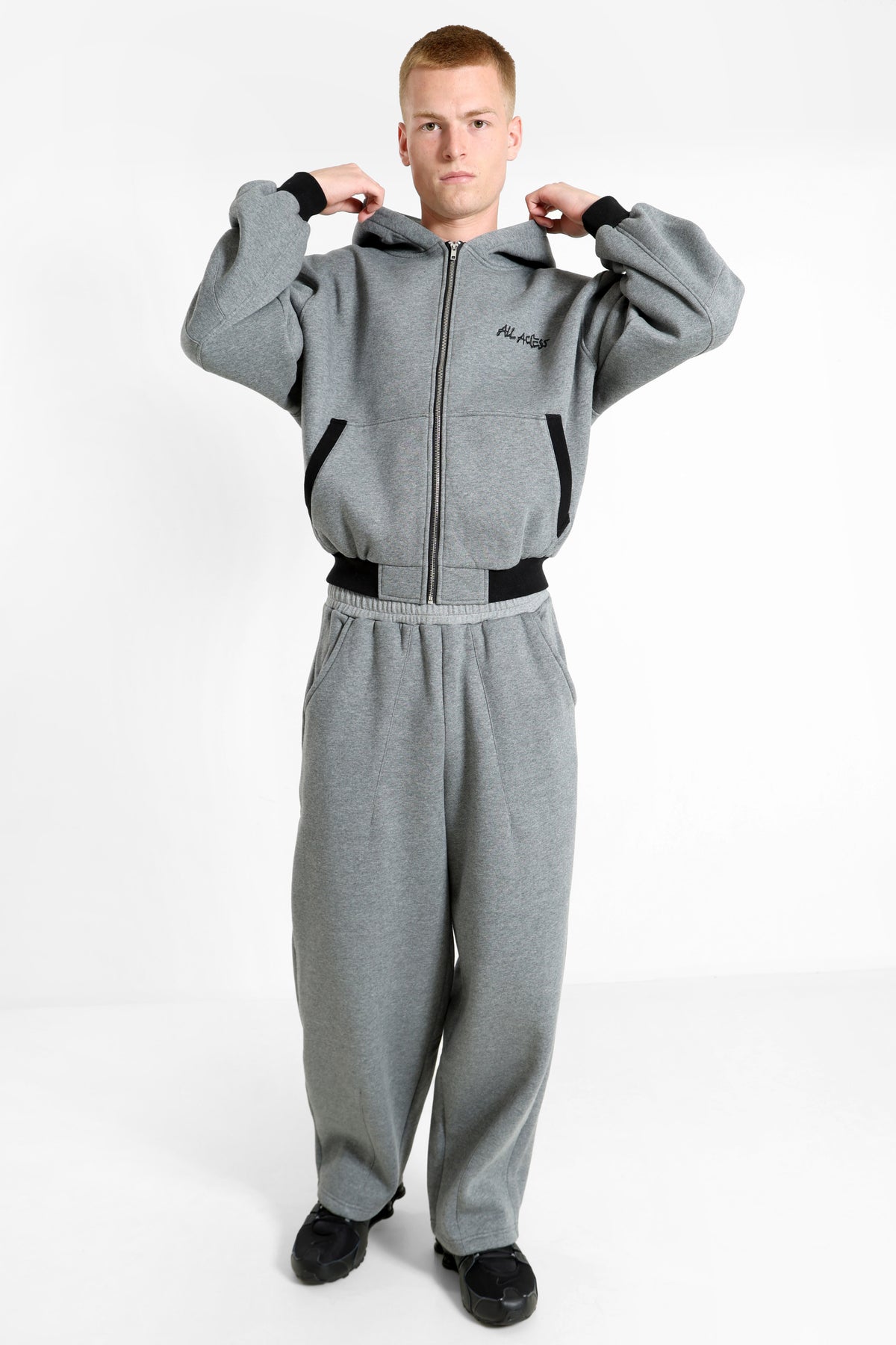Kapuzensweatjacke - Dunkelgrau meliert + Schwarz