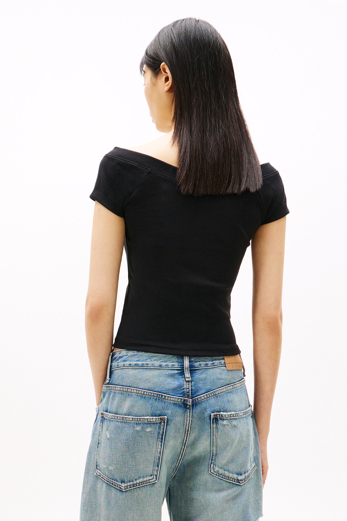 T-Shirt court off shoulder - Black