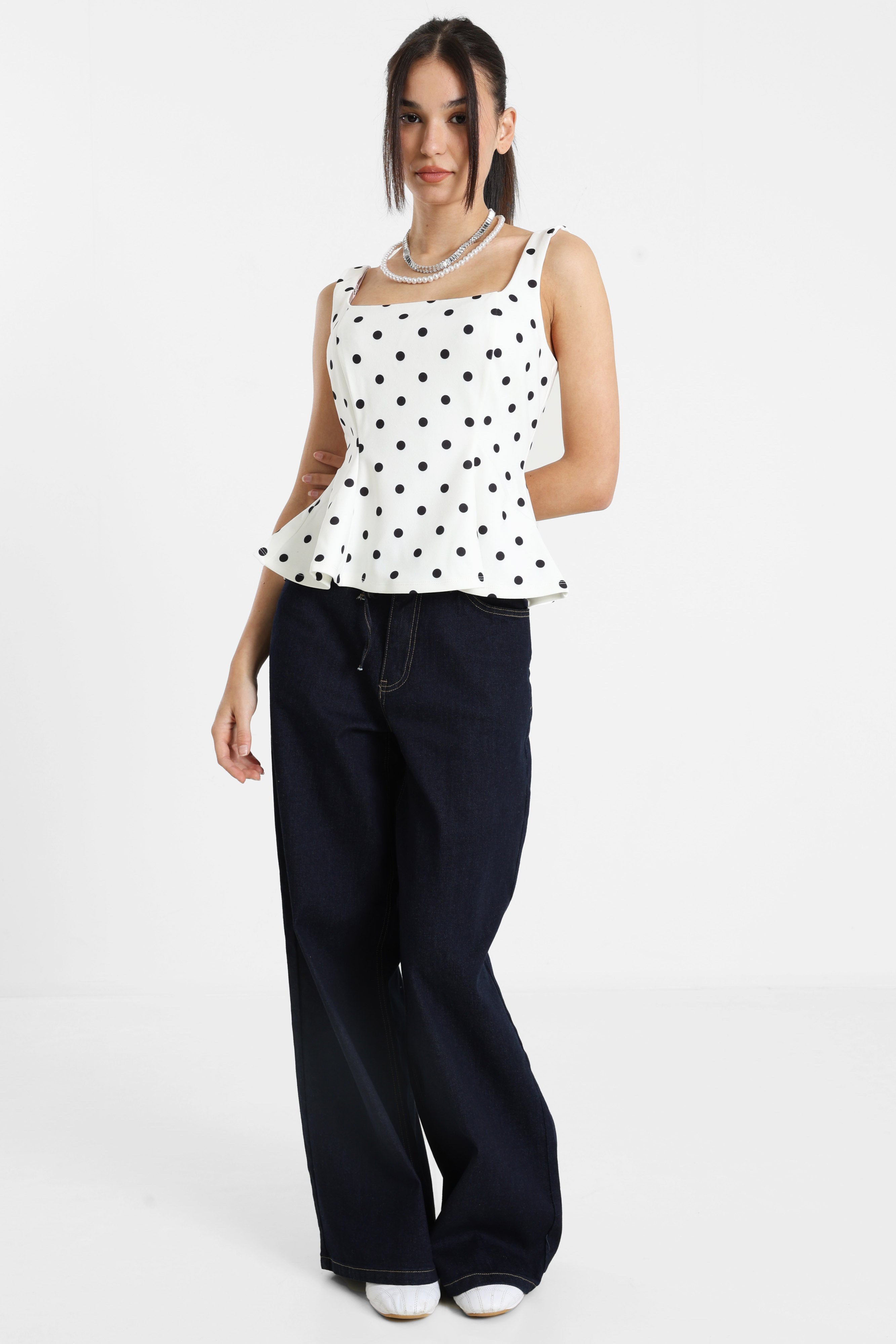 Top à bretelles - Blanc + Noir