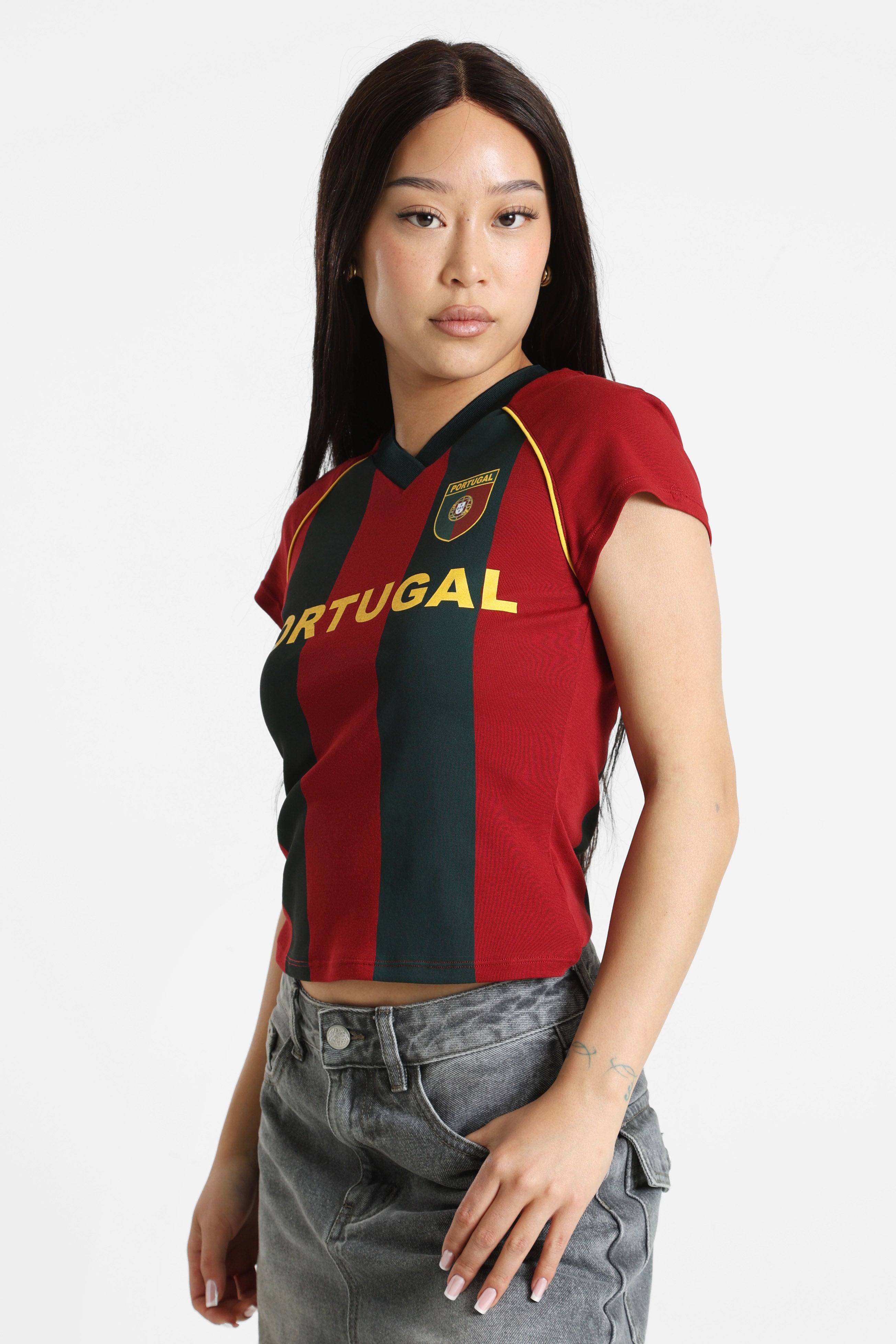 Crop T-Shirt - Rot + Grün + Gelb