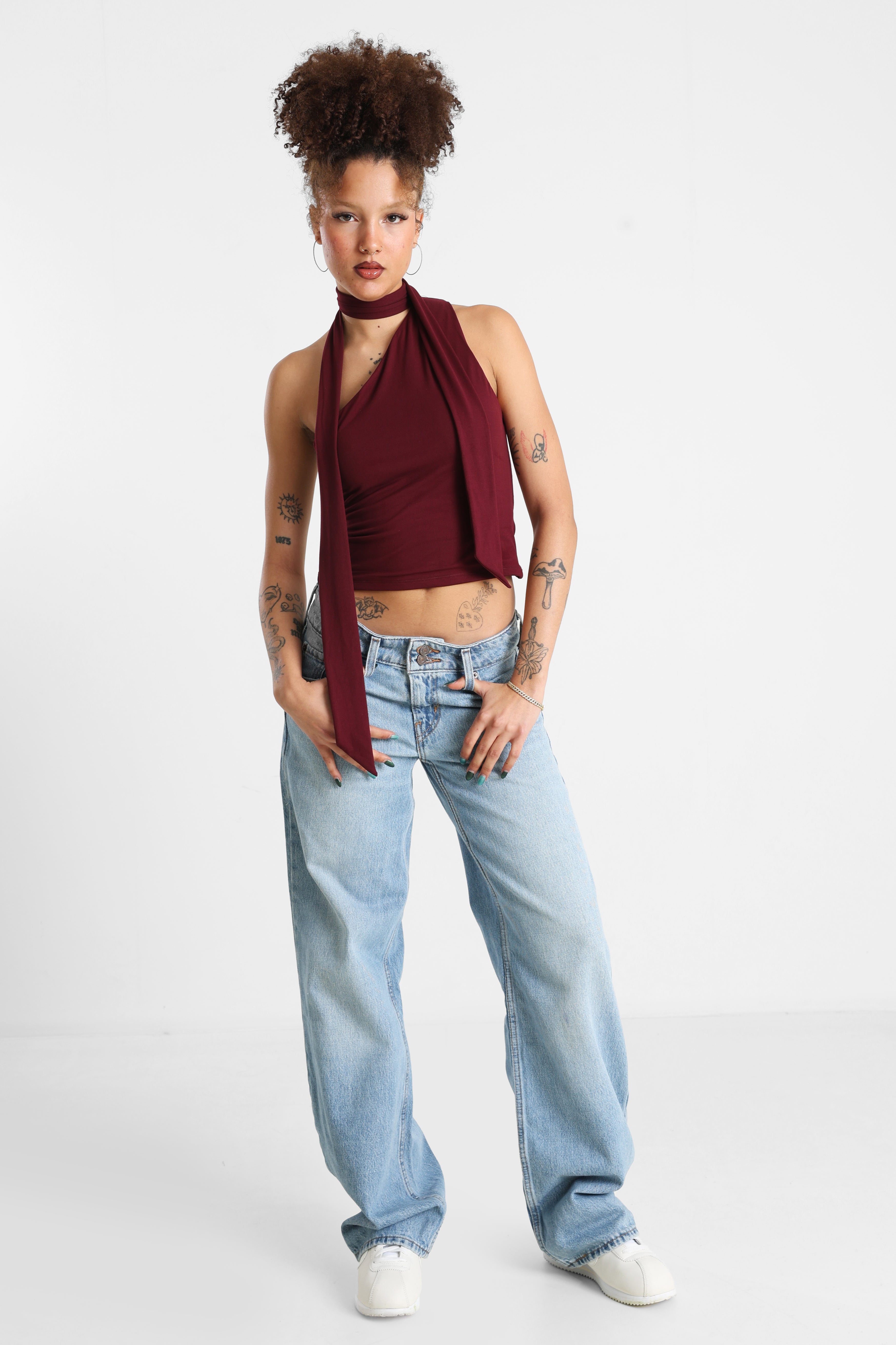 One Shoulder Crop Top - Bordeaux