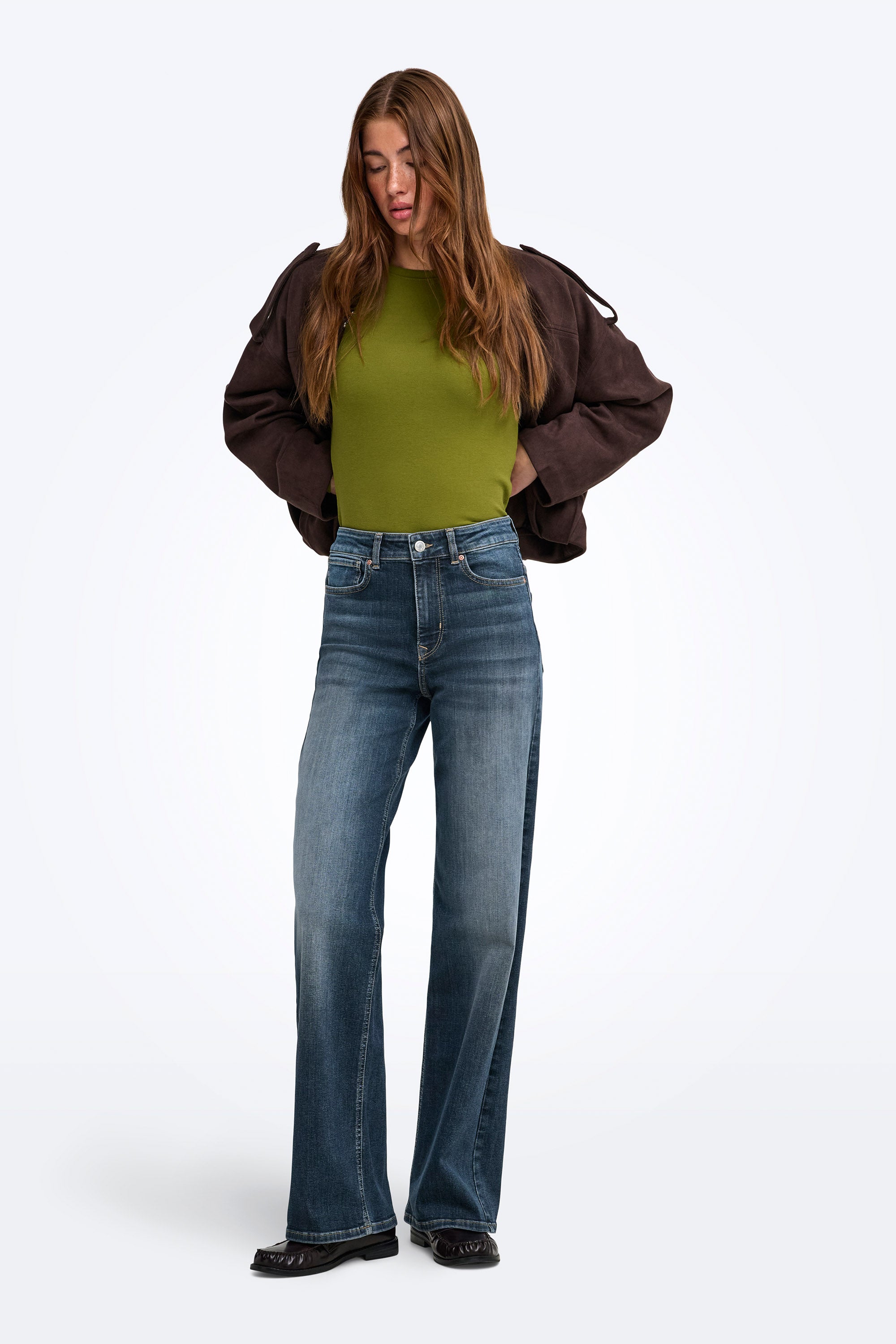 Madison Blush Wide Leg Jeans L32 - Dark Blue Denim