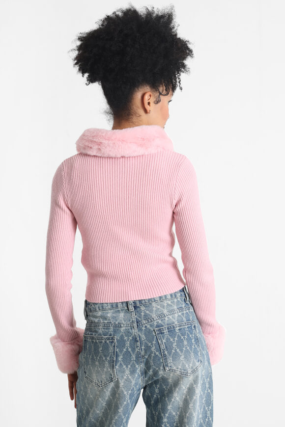 Gerippte Crop Strickjacke - Rosa