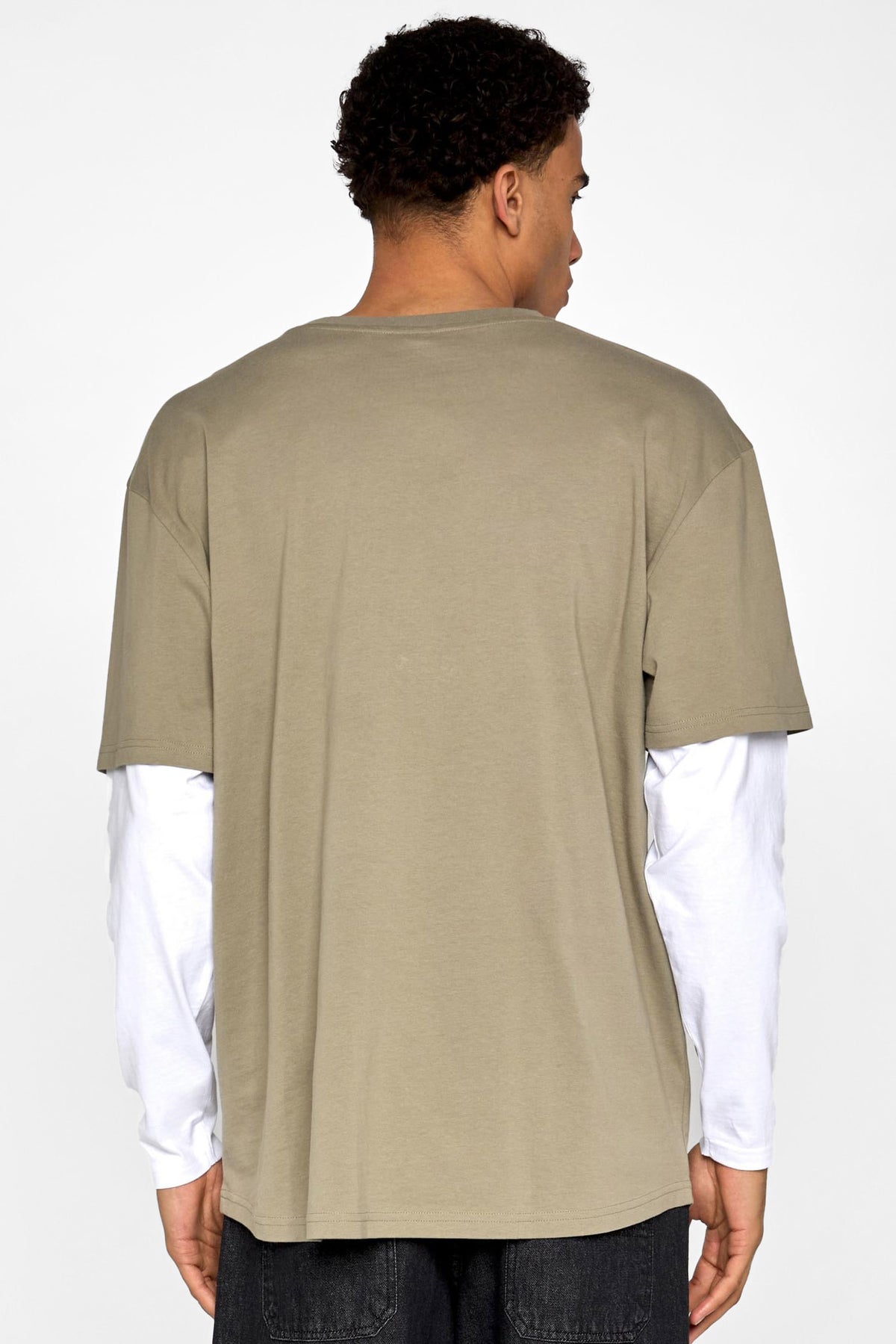 Oversize Langarmshirt - Paleolive + White