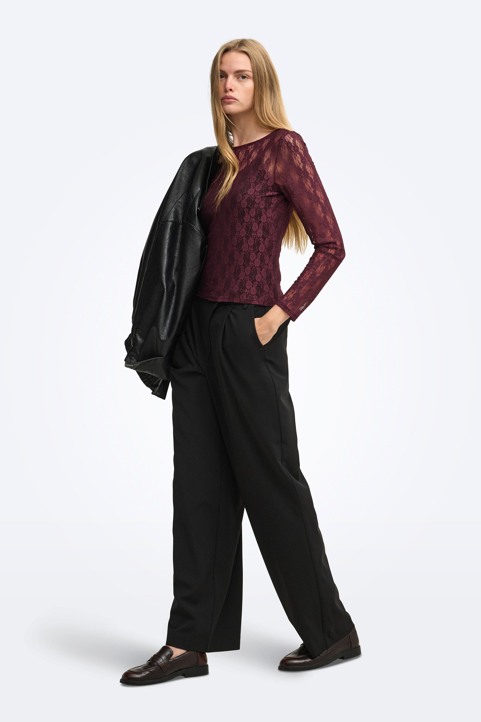 ONLNIKITA Spitzen Langarmshirt - Decadent Chocolate