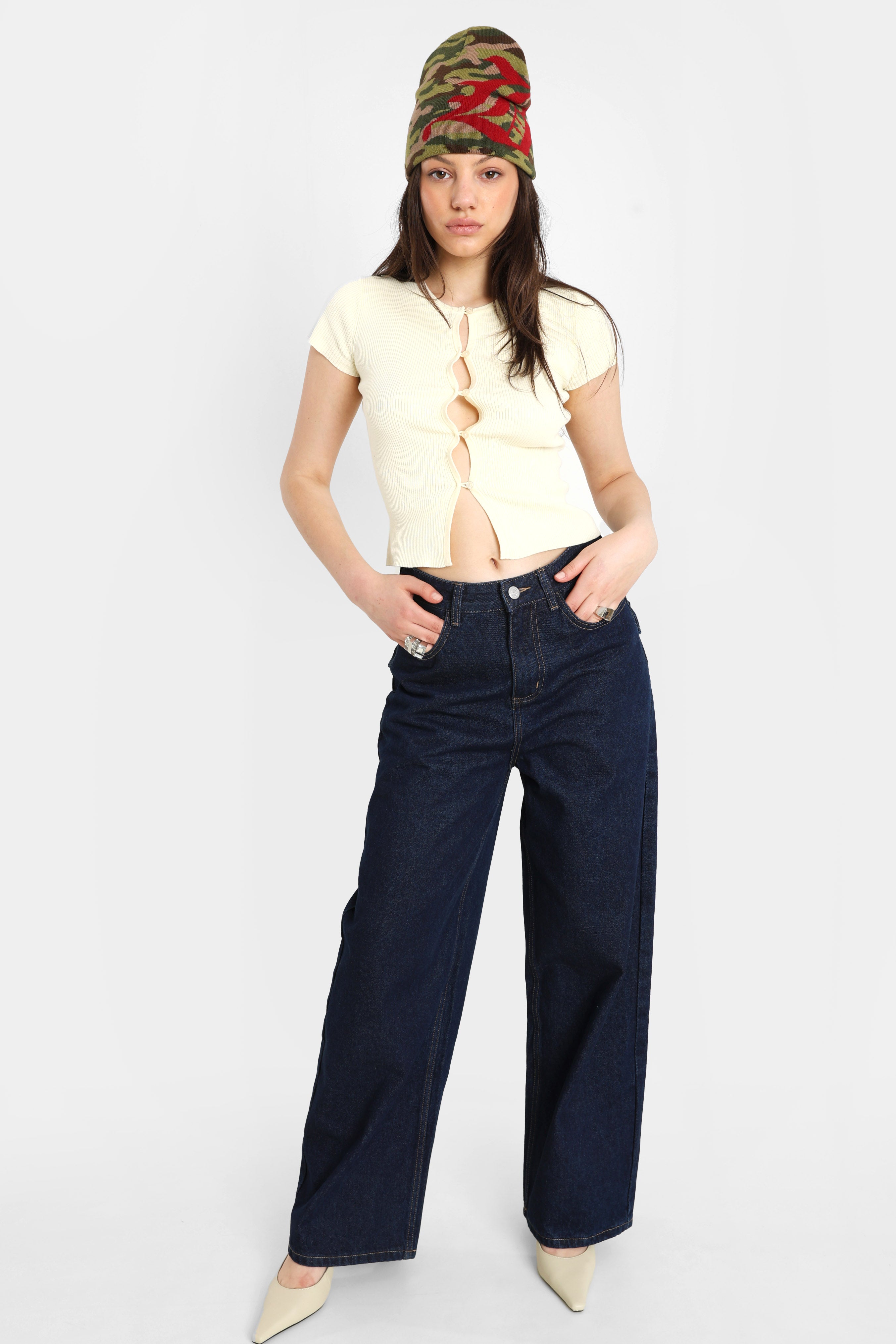 Geripptes Crop T-Shirt - Hellgelb