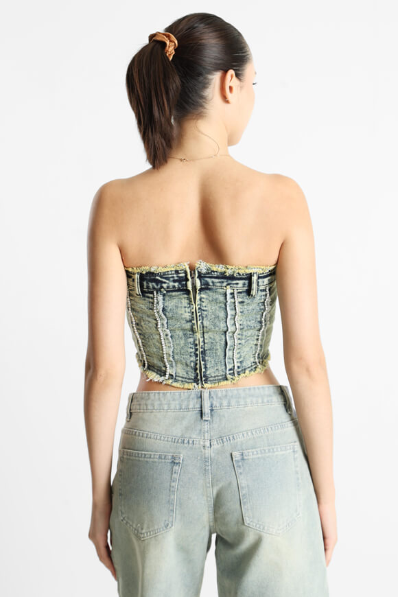 Jeans Corsage-Top - Blau/Grün