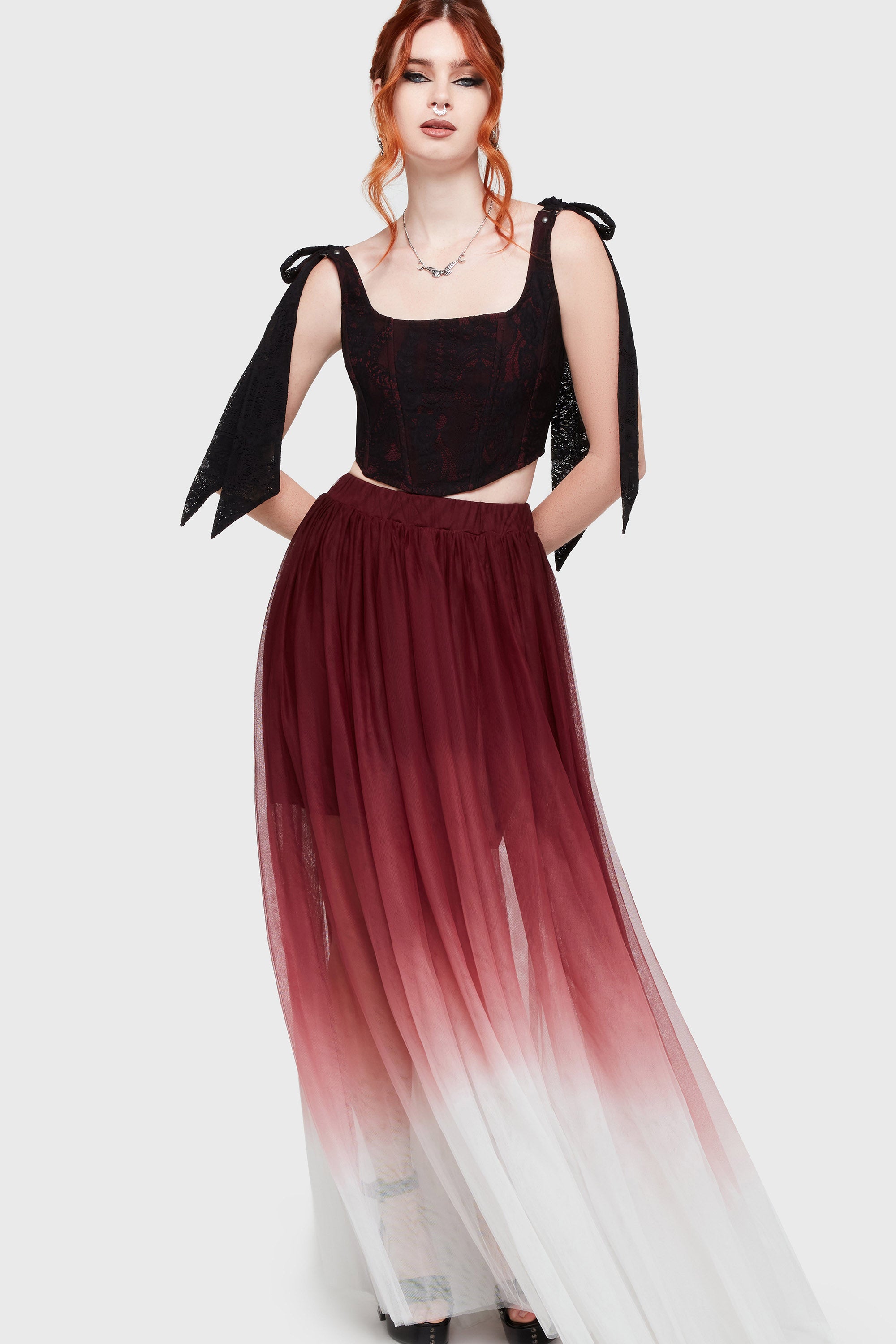 Witchwood Spitzen-Corsage - Black + Red