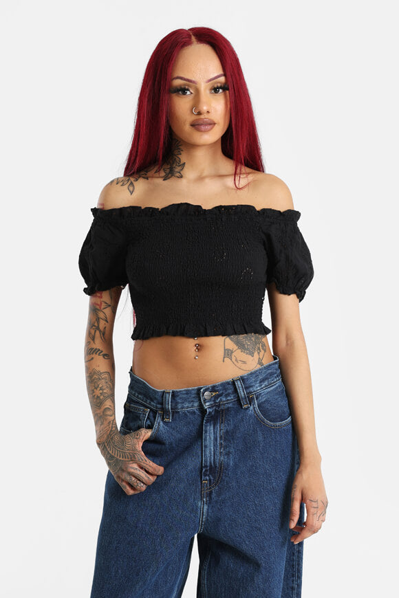Crop top smocked off-shoulder - nero
