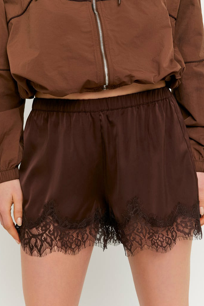 Short satin shorts - Dark Brown